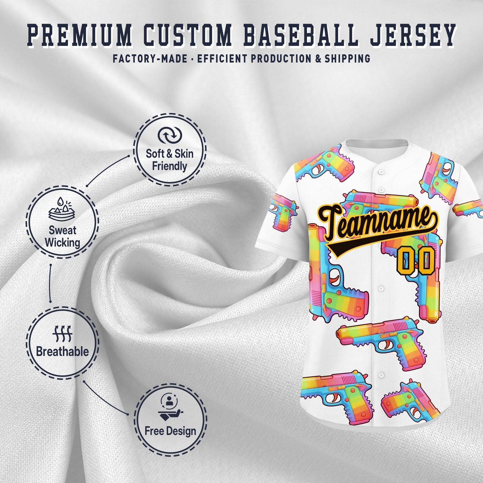 Custom Youth Baseball Jersey White Black Sugar-Coated Firepower Graffiti Pattern Hip-hop