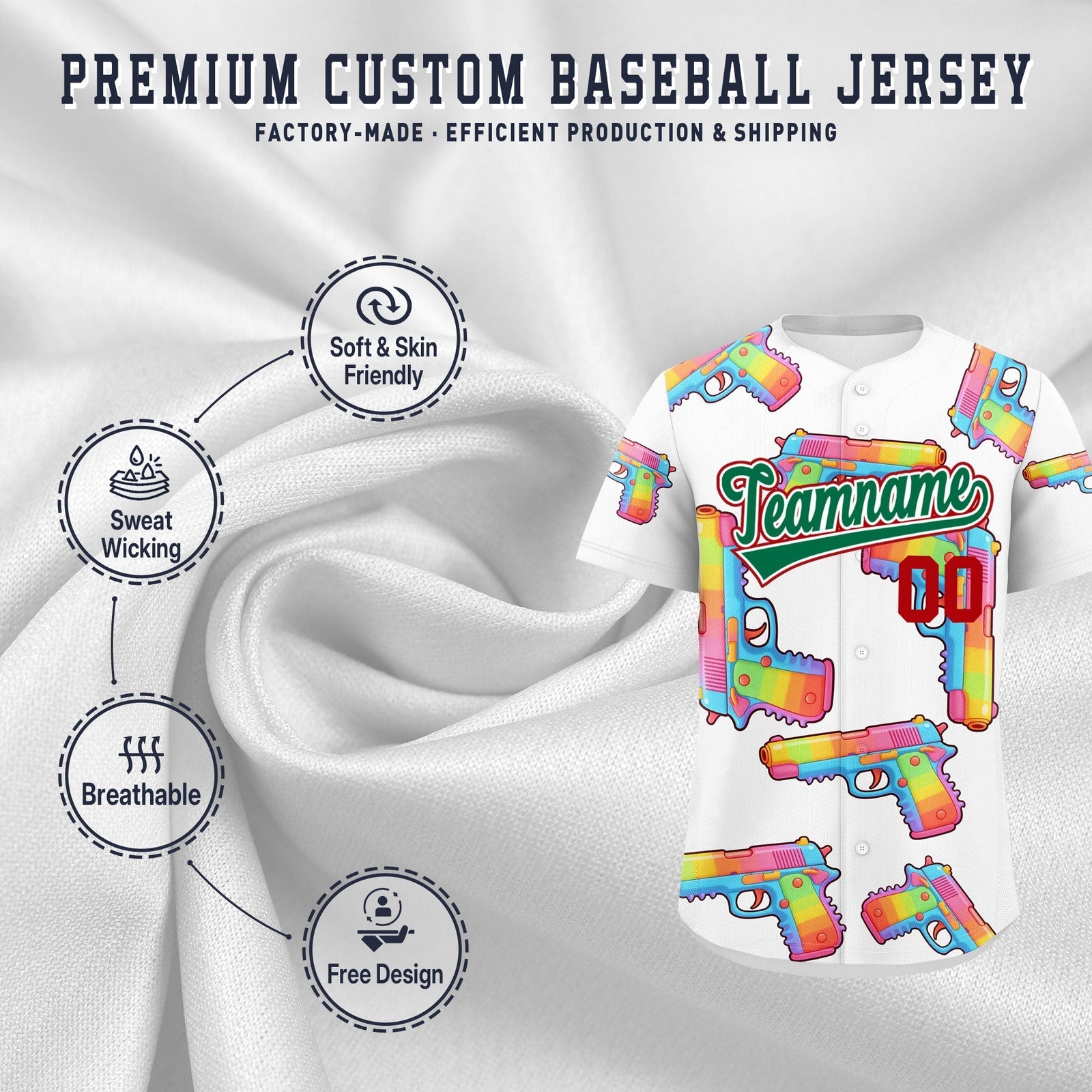 Custom Youth Baseball Jersey White Kelly Green Sugar-Coated Firepower Graffiti Pattern Hip-hop