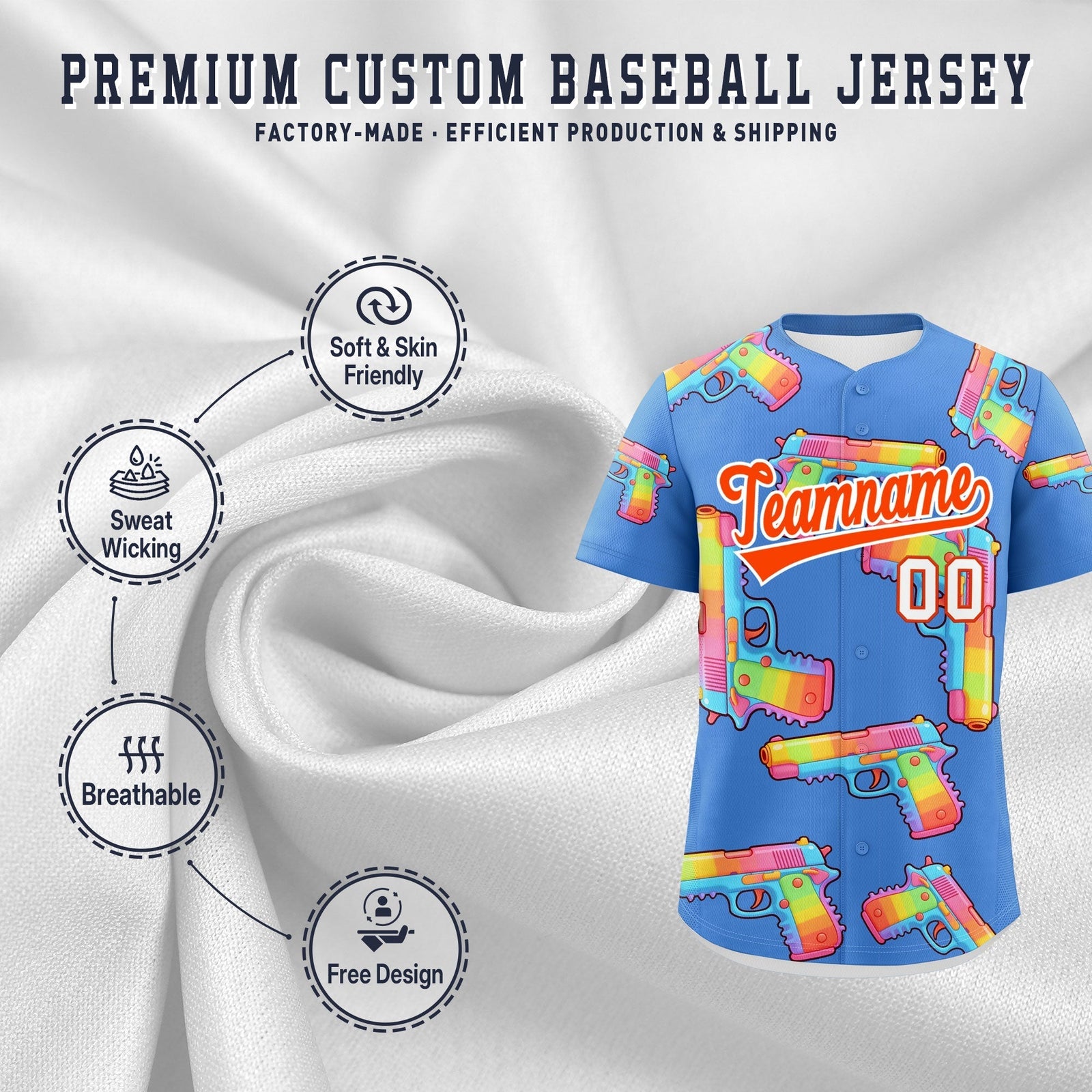 Custom Youth Baseball Jersey Powder Blue Orange Sugar-Coated Firepower Graffiti Pattern Hip-hop