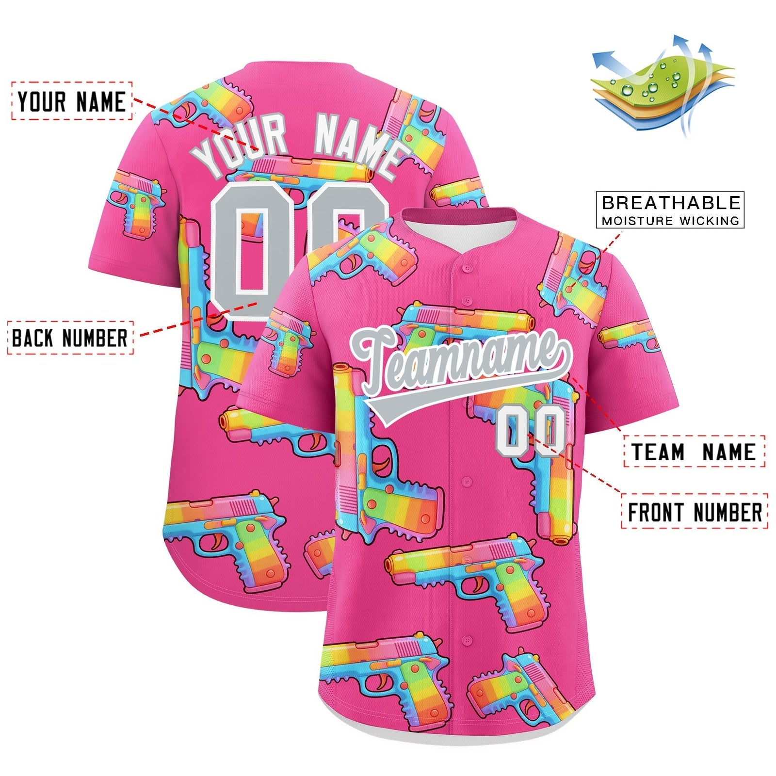Custom Youth Baseball Jersey Pink Silver Sugar-Coated Firepower Graffiti Pattern Hip-hop