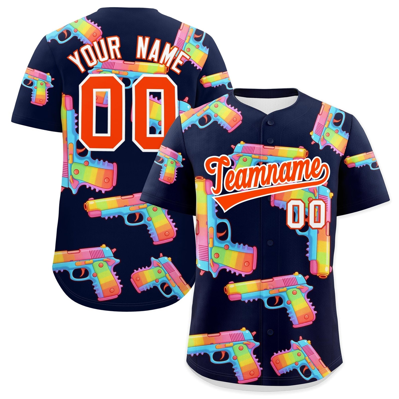 Custom Youth Baseball Jersey Navy Orange Sugar-Coated Firepower Graffiti Pattern Urban Fashion