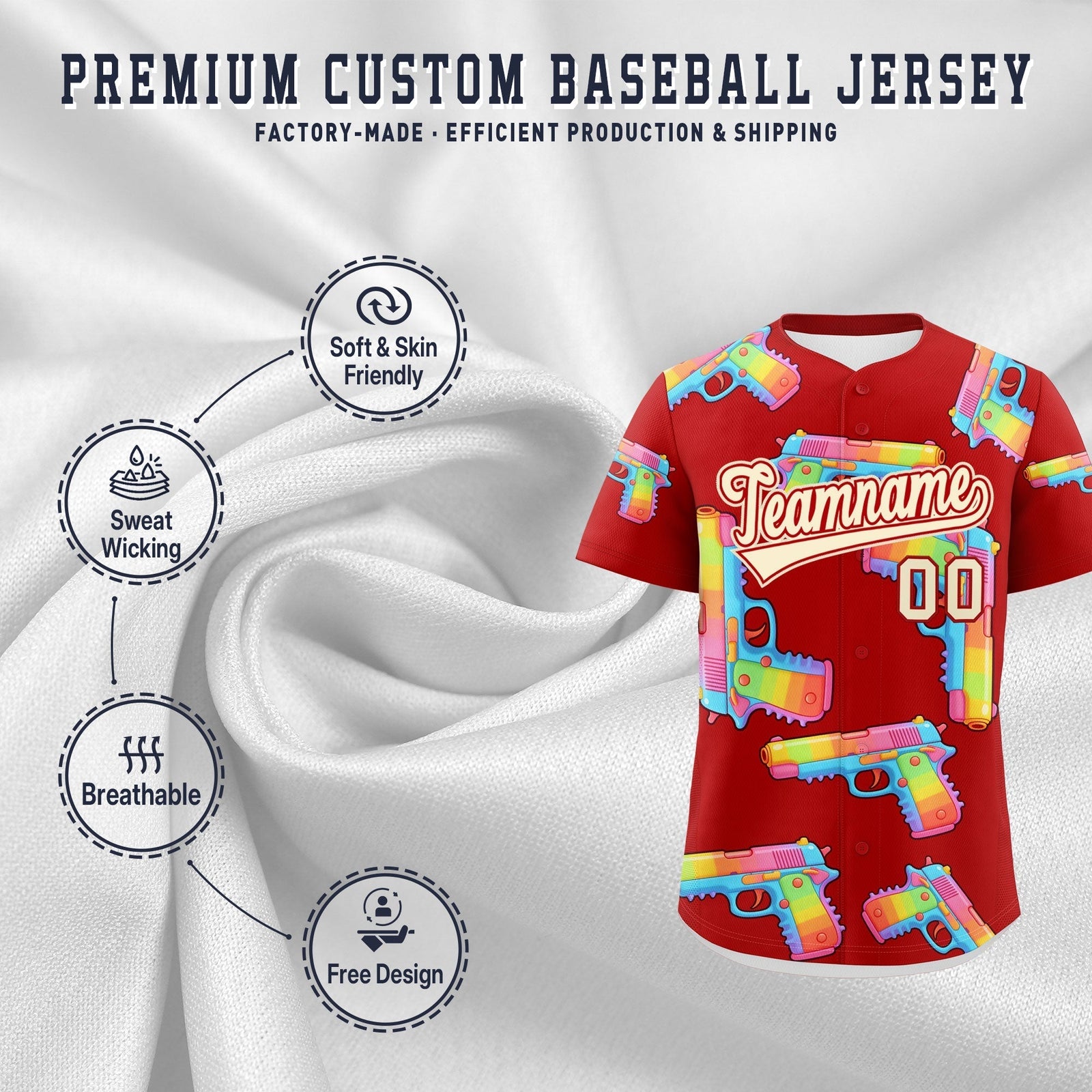 Custom Youth Baseball Jersey Red Cream Sugar-Coated Firepower Graffiti Pattern Hip-hop