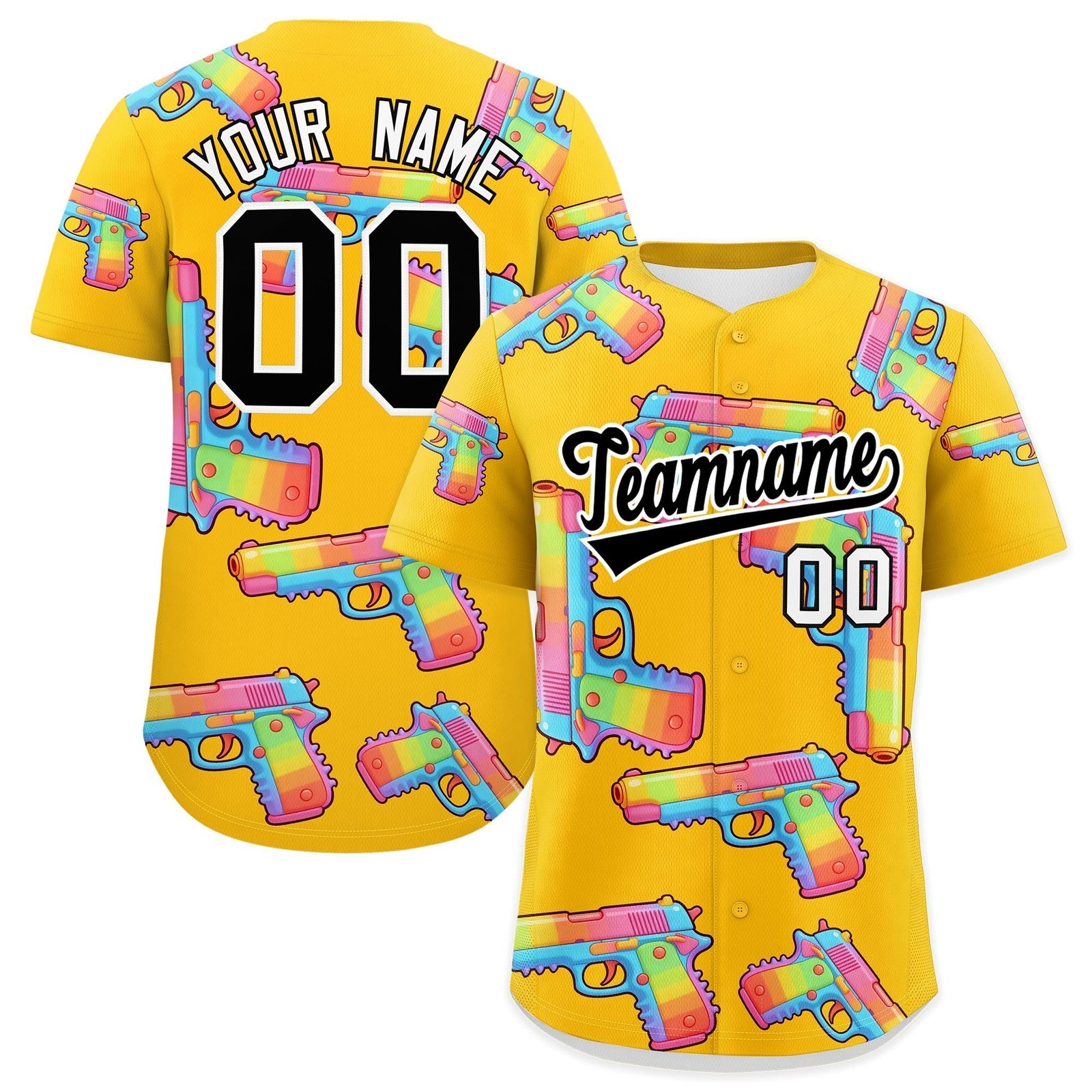 Custom Youth Baseball Jersey Yellow Black Sugar-Coated Firepower Graffiti Pattern Hip-hop