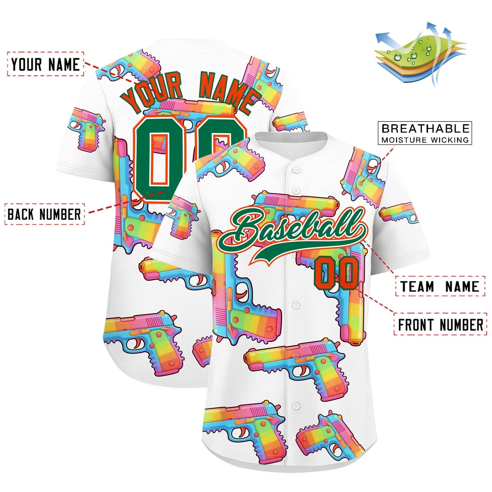 Custom Youth Baseball Jersey White Kelly Green Sugar-Coated Firepower Graffiti Pattern Street Style