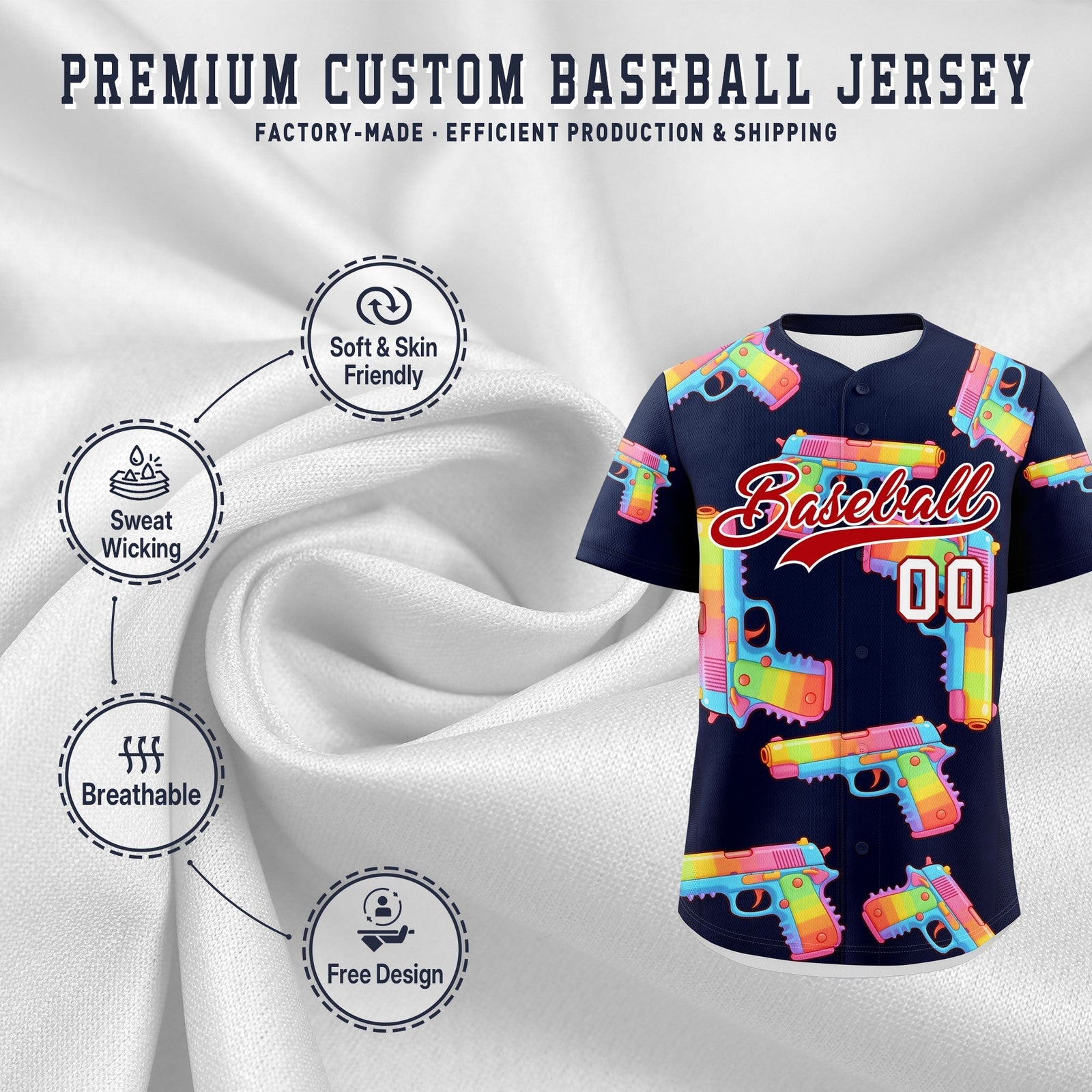 Custom Youth Baseball Jersey Navy Red Sugar-Coated Firepower Graffiti Pattern Street Style
