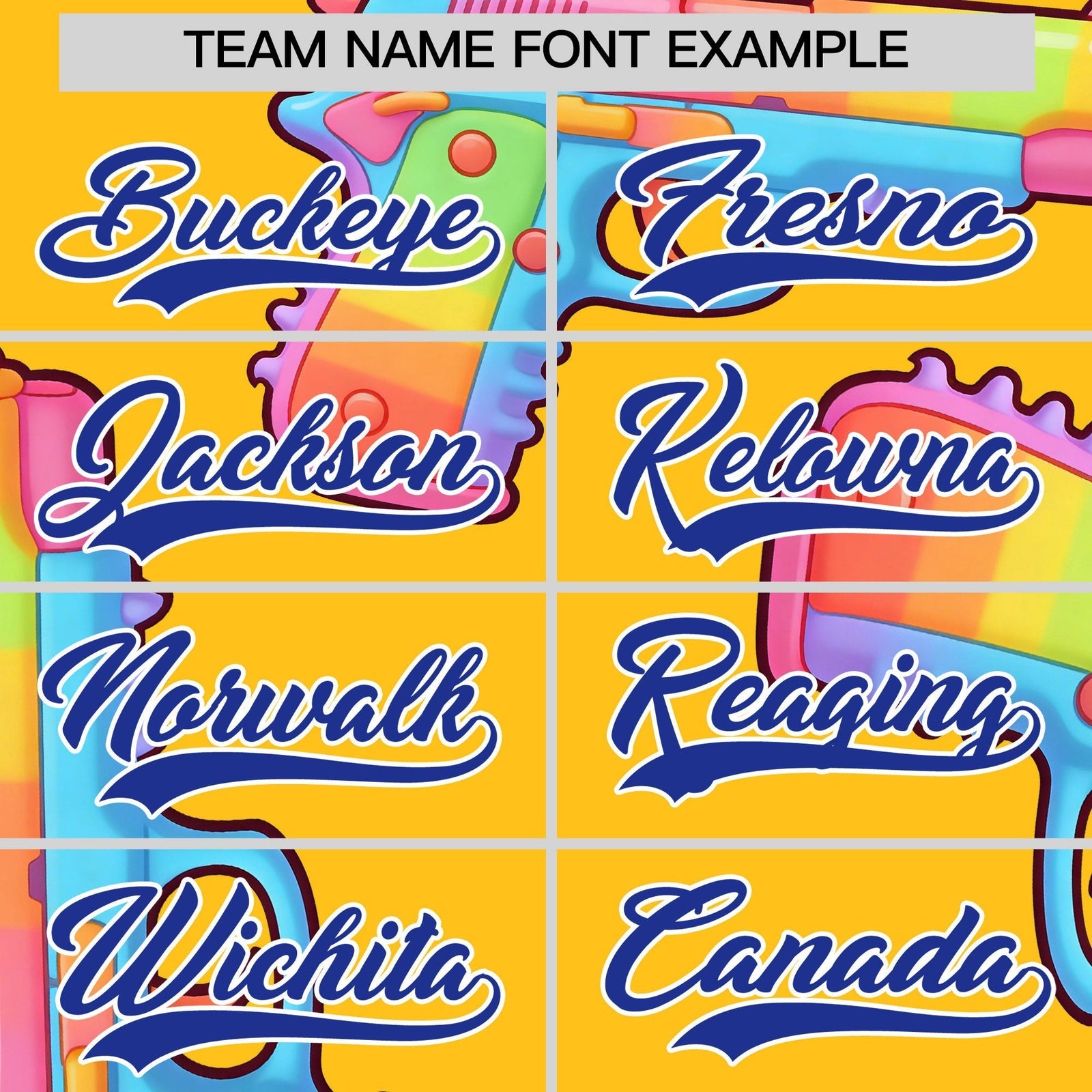 Custom Youth Baseball Jersey Yellow Royal Blue Sugar-Coated Firepower Graffiti Pattern Street Style