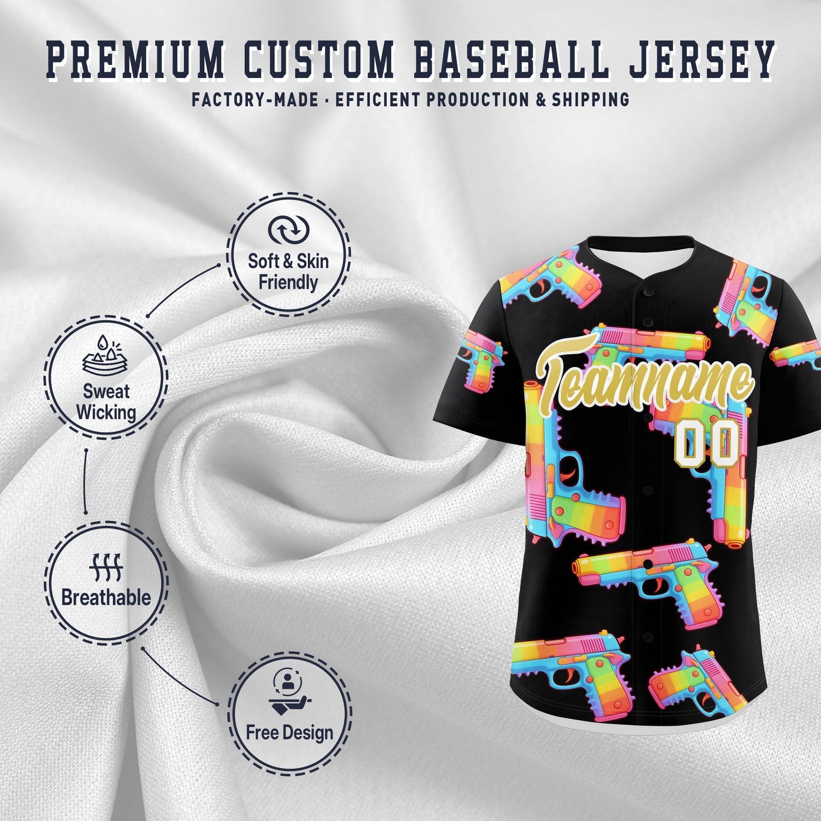 Custom Youth Baseball Jersey Black Old Gold Sugar-Coated Firepower Graffiti Pattern Street Style