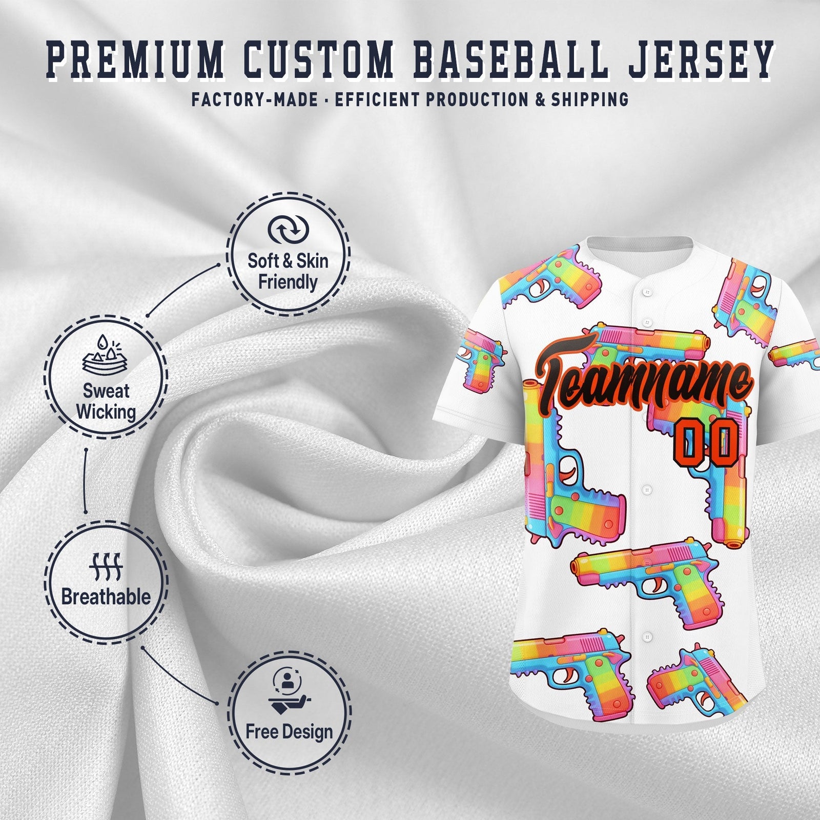 Custom Youth Baseball Jersey White Black Sugar-Coated Firepower Graffiti Pattern Urban Fashion