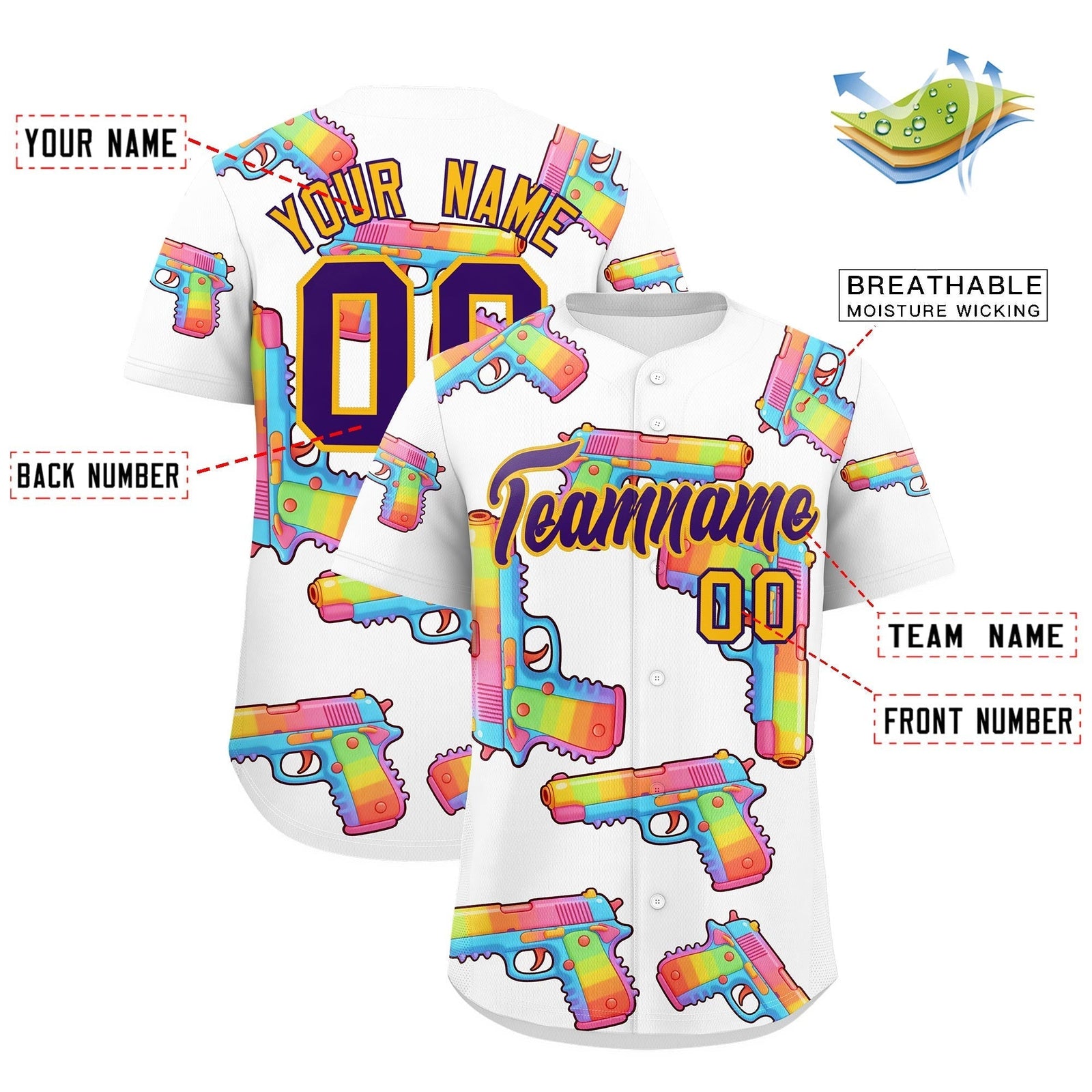 Custom Youth Baseball Jersey White Purple Sugar-Coated Firepower Graffiti Pattern Hip-hop
