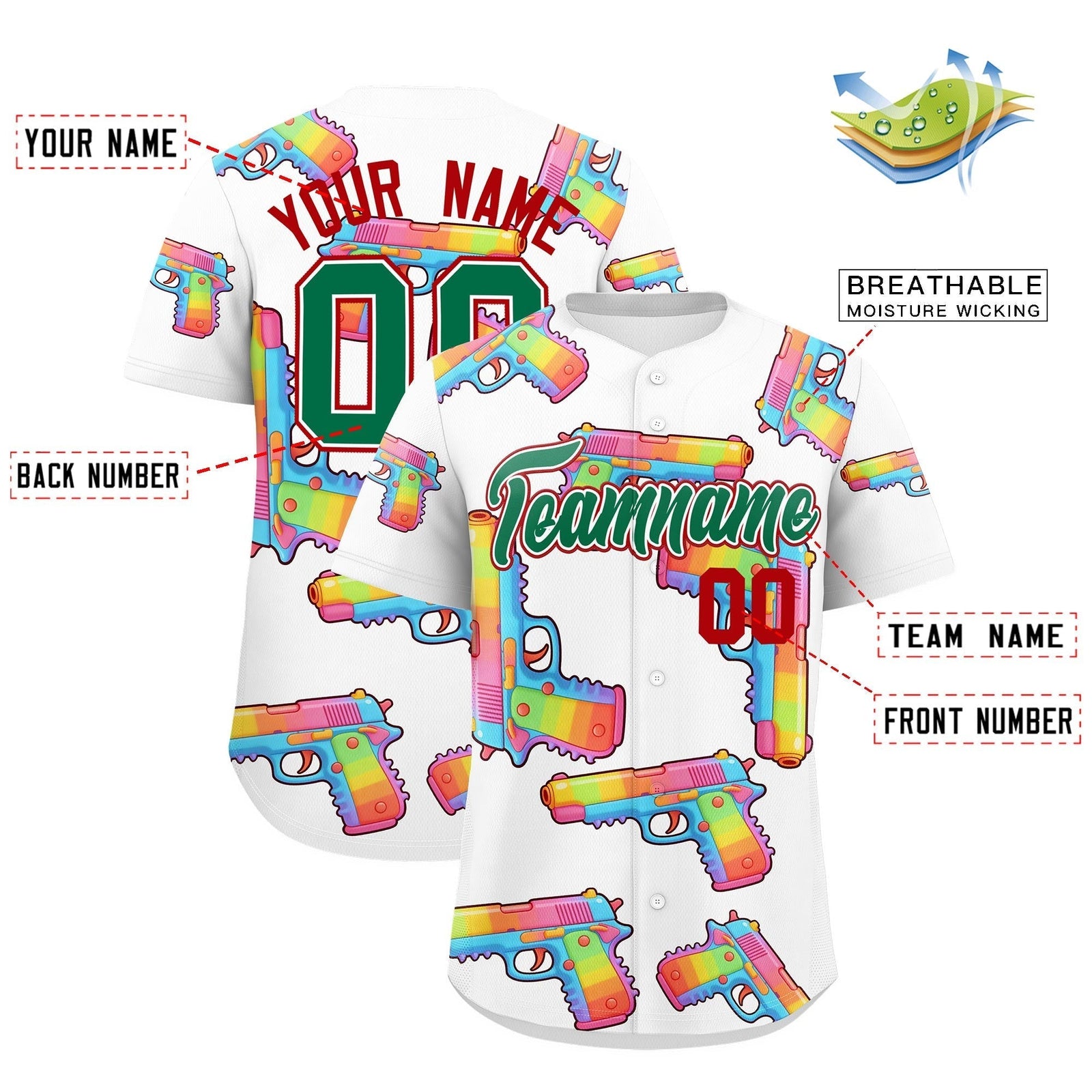 Custom Youth Baseball Jersey White Kelly Green Sugar-Coated Firepower Graffiti Pattern Hip-hop