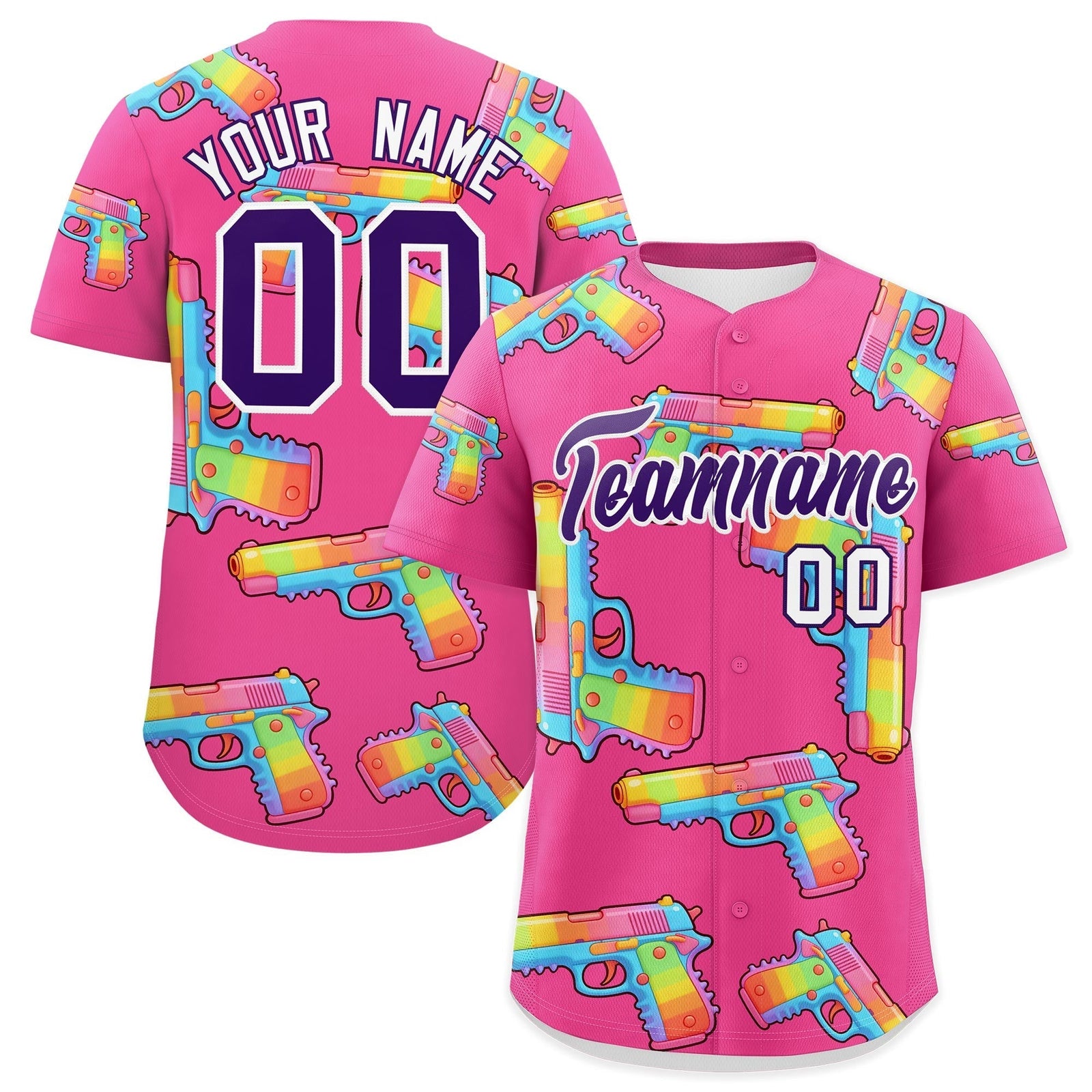 Custom Youth Baseball Jersey Pink Purple Sugar-Coated Firepower Graffiti Pattern Street Style