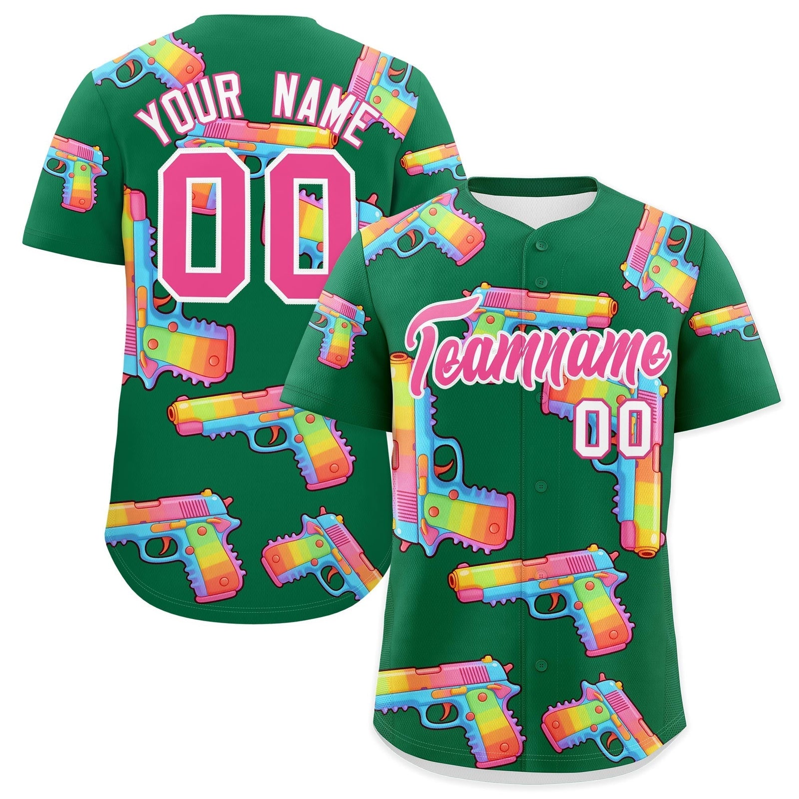 Custom Youth Baseball Jersey Kelly Green Pink Sugar-Coated Firepower Graffiti Pattern Hip-hop
