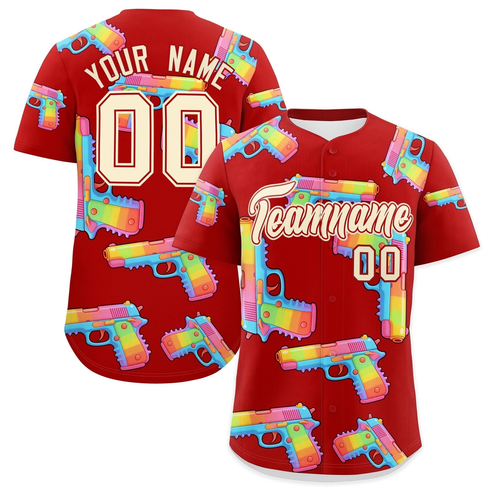 Custom Youth Baseball Jersey Red Cream Sugar-Coated Firepower Graffiti Pattern Hip-hop