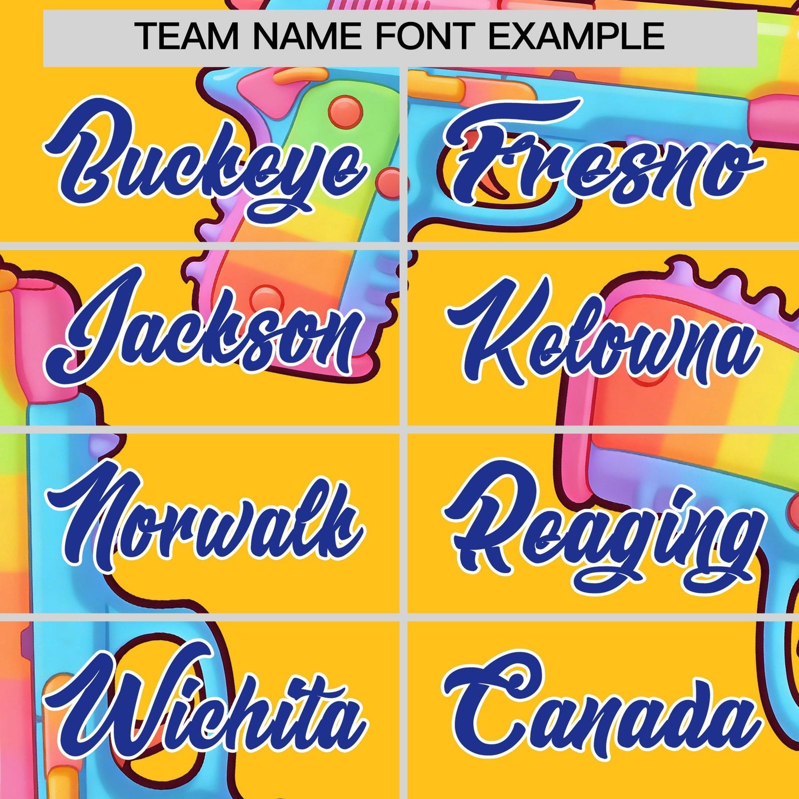 Custom Youth Baseball Jersey Yellow Royal Blue Sugar-Coated Firepower Graffiti Pattern Street Style