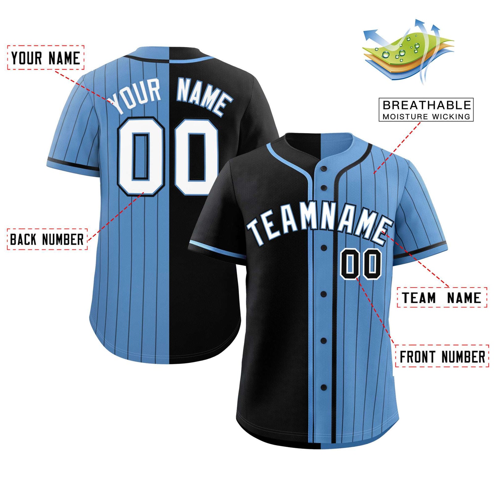 Custom Black Light Blue Stripe-Solid Combo Fashion Authentic Baseball Jersey
