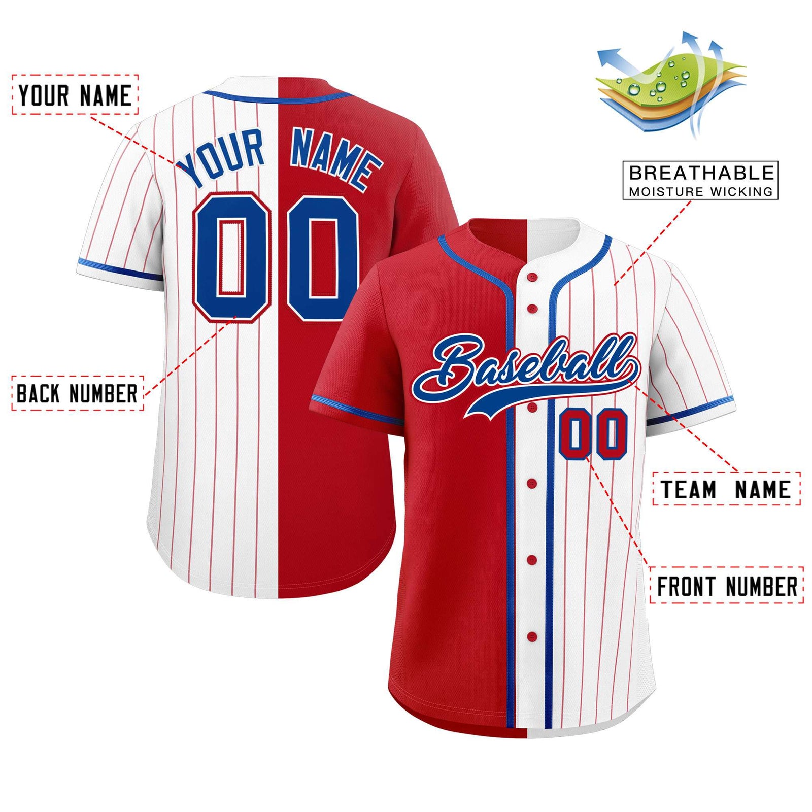 Custom Red White Stripe-Solid Combo Fashion Authentic Baseball Jersey