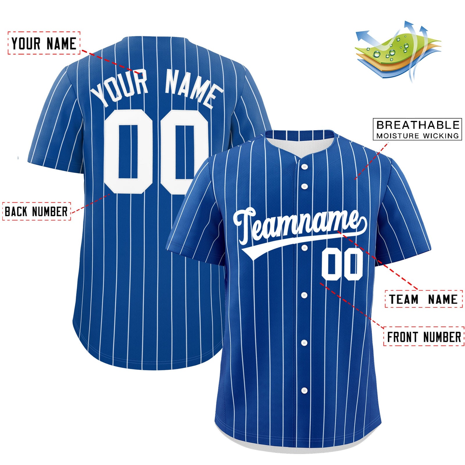 Custom White Royal Pinstripe Personalized Two-Tone Authentic Baseball Jersey