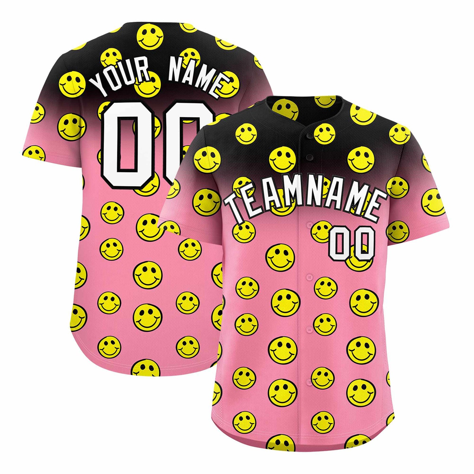 Custom Black Light Pink Graffiti Gradient Pattern Authentic Smile Baseball Jersey