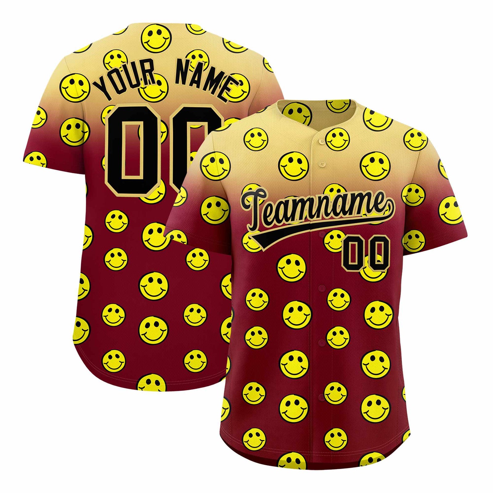 Custom Khaki Crimson Graffiti Gradient Pattern Authentic Smile Baseball Jersey