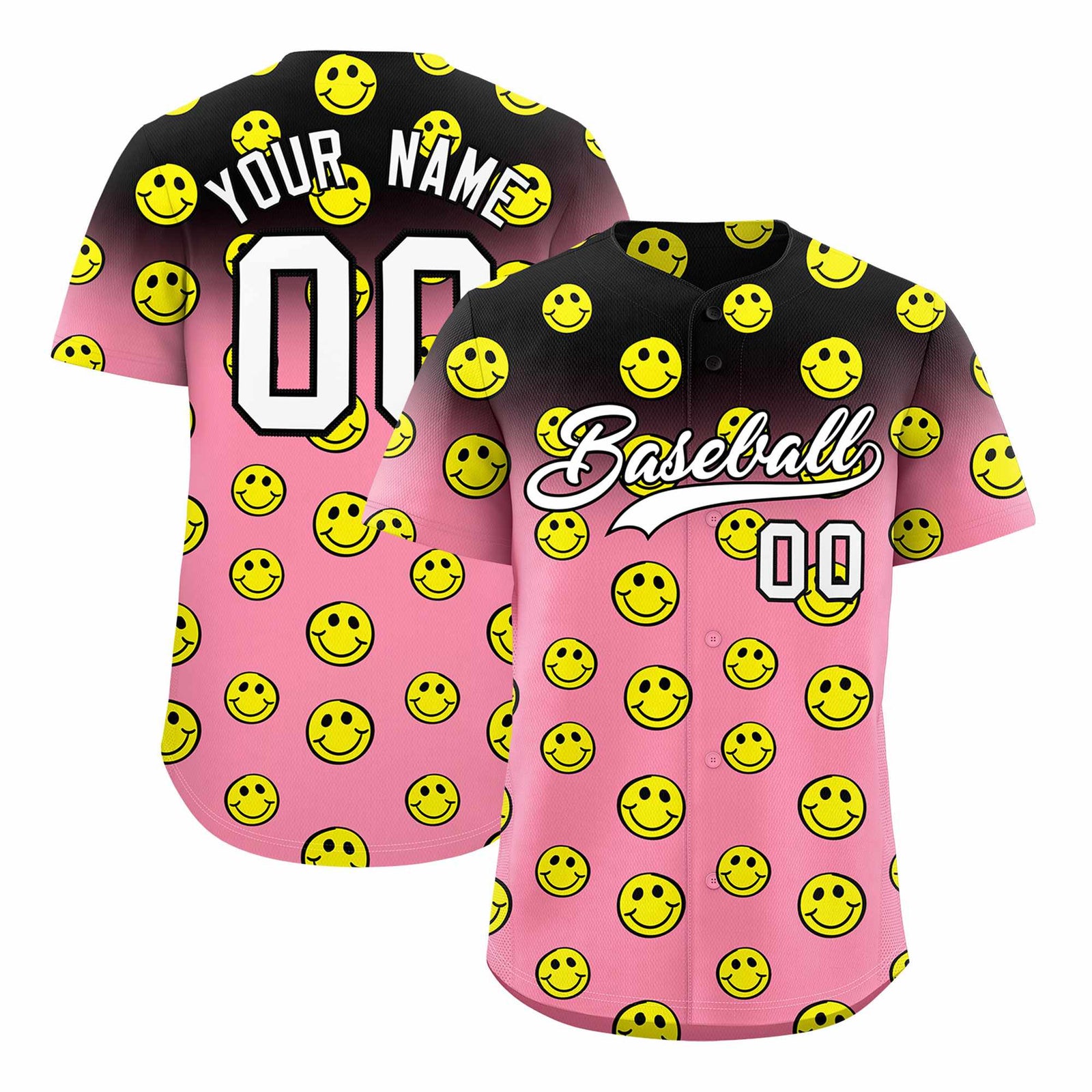 Custom Black Light Pink Graffiti Gradient Pattern Authentic Smile Baseball Jersey