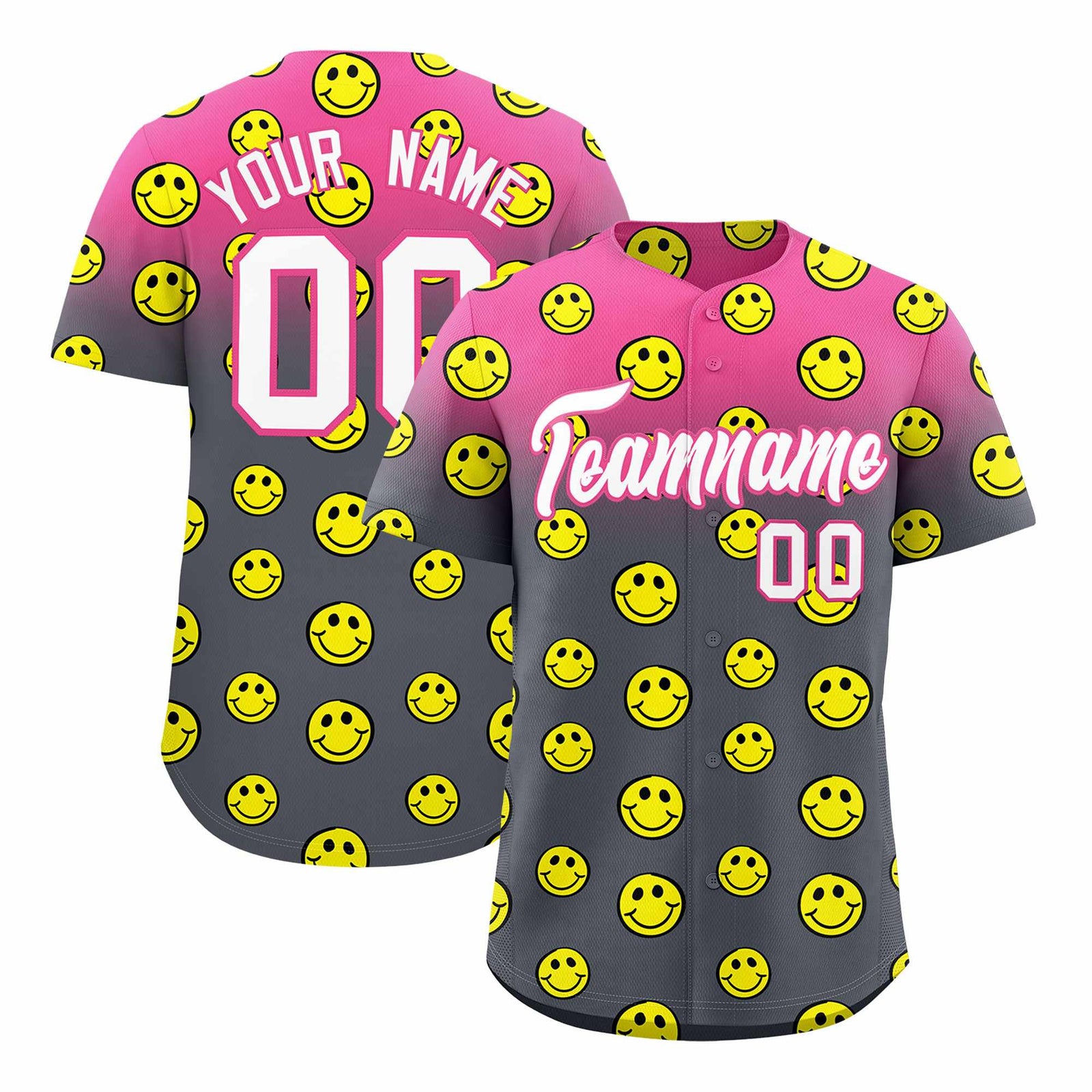 Custom Pink Dark Gray Graffiti Gradient Pattern Authentic Smile Baseball Jersey