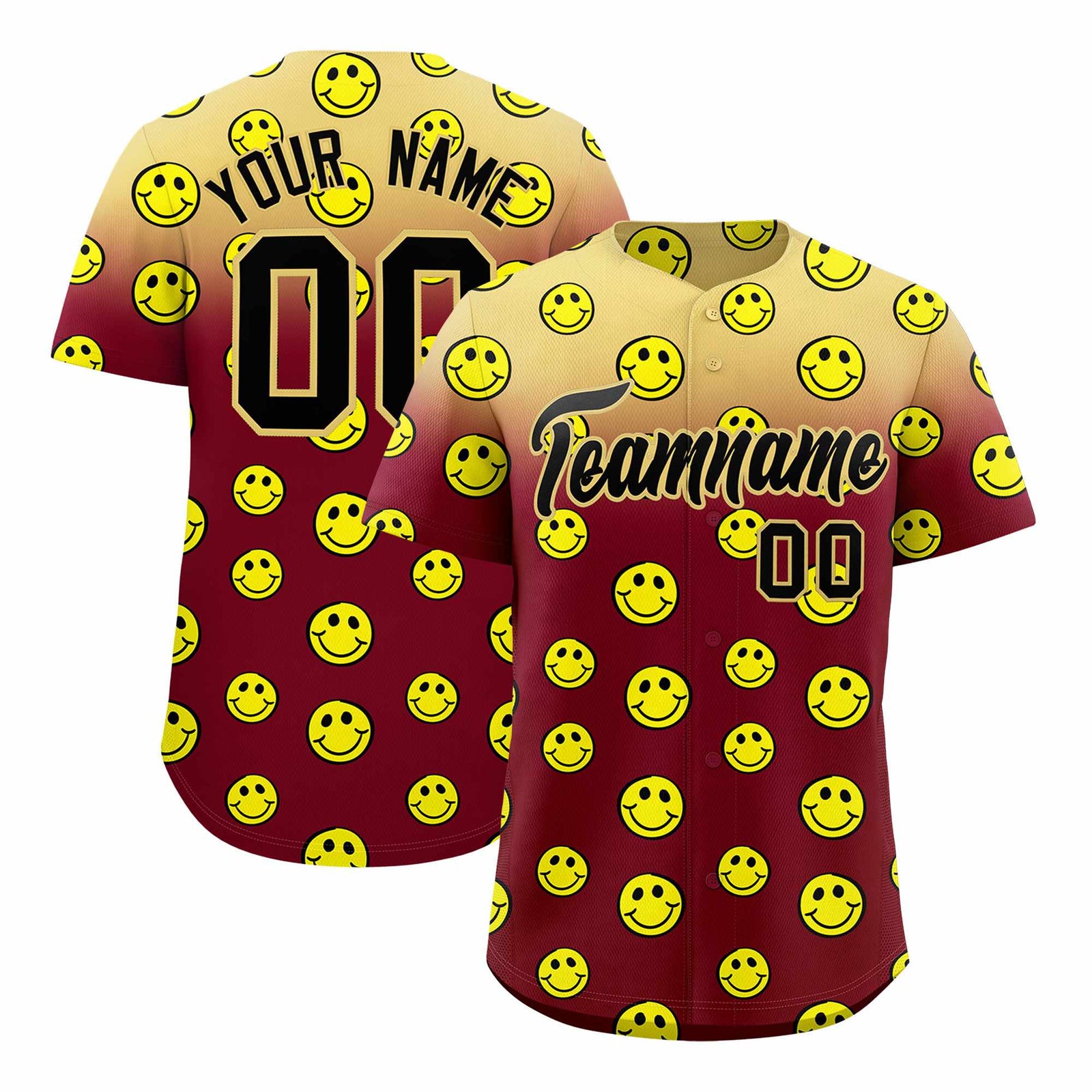 Custom Khaki Crimson Graffiti Gradient Pattern Authentic Smile Baseball Jersey