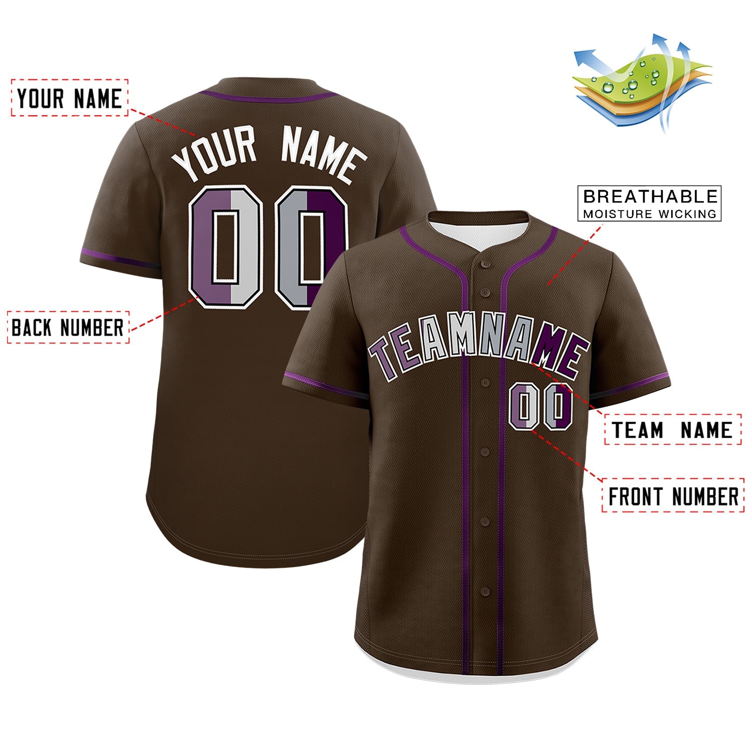 Custom Brown Purple Genderless For Pride Month Classic Style Baseball Jersey| KXKSHOP