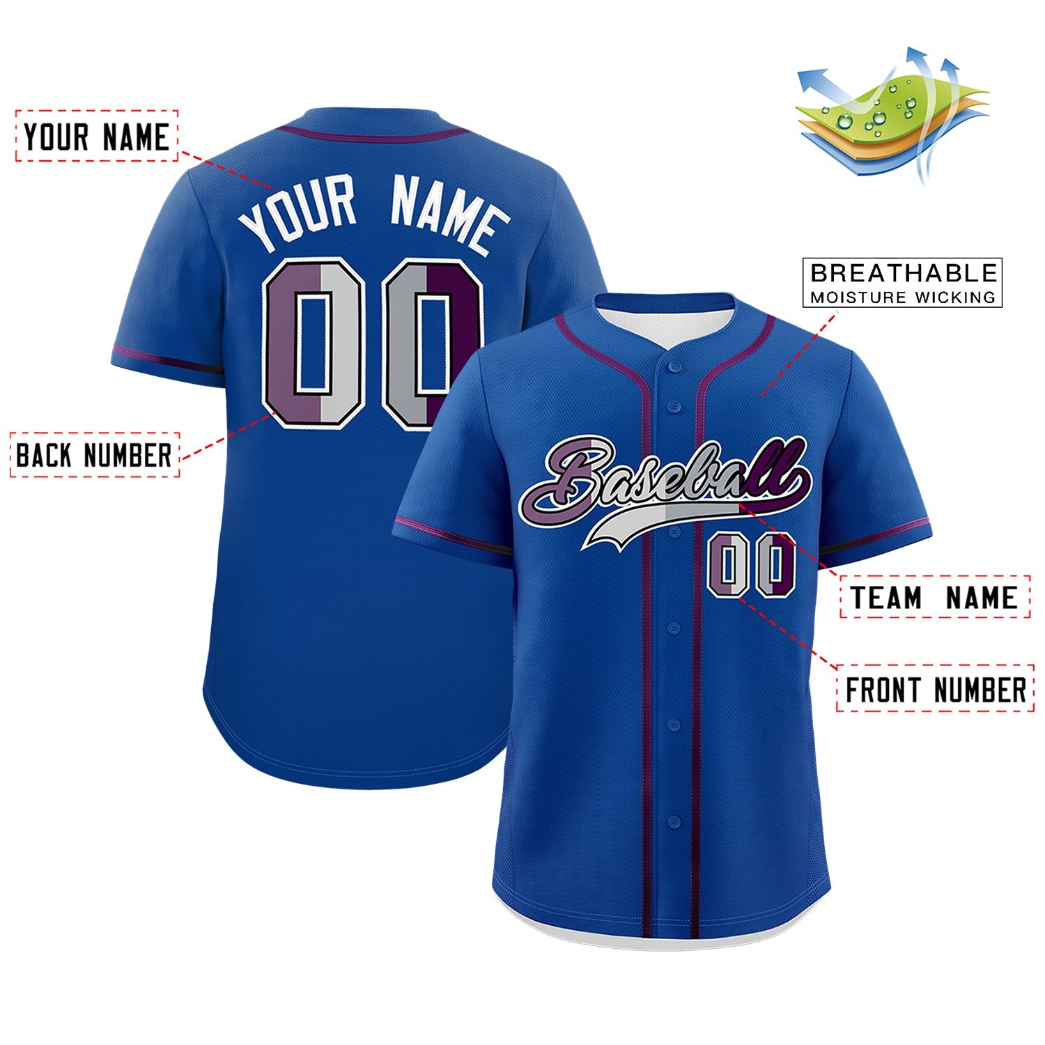 Custom Royal Blue Purple Genderless For Pride Month Classic Style Baseball Jersey| KXKSHOP