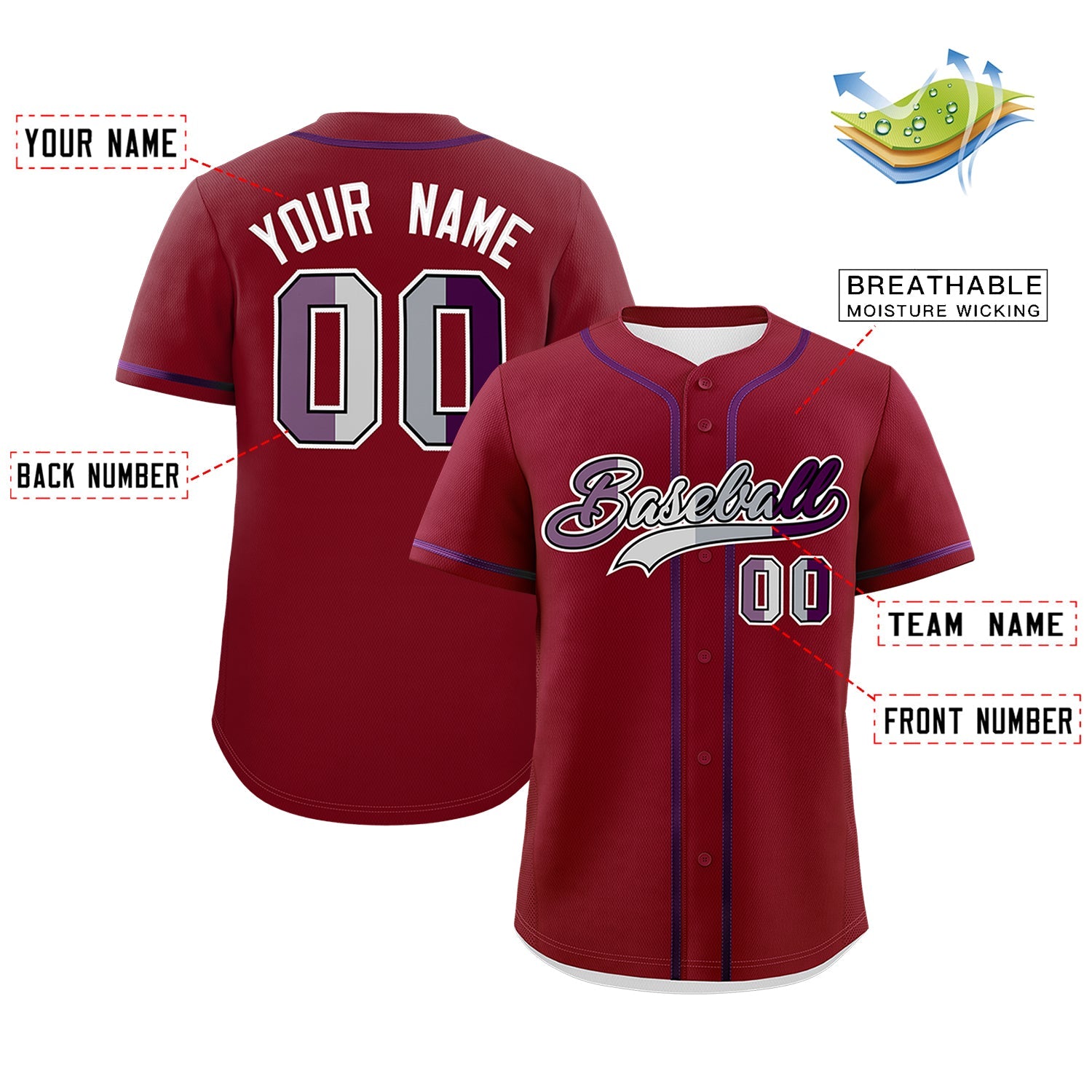 Custom Crimson Purple Genderless For Pride Month Classic Style Baseball Jersey| KXKSHOP