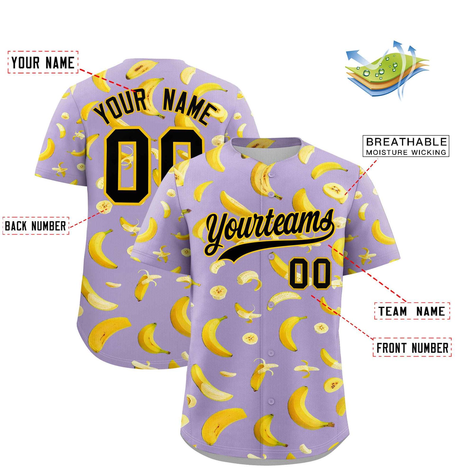 Custom Light Purple Banana Graffiti Pattern Fashion Authentic Baseball Jersey | Graffiti Pattern | Embroidery&Dye-sublimation printing | KXKSHOP