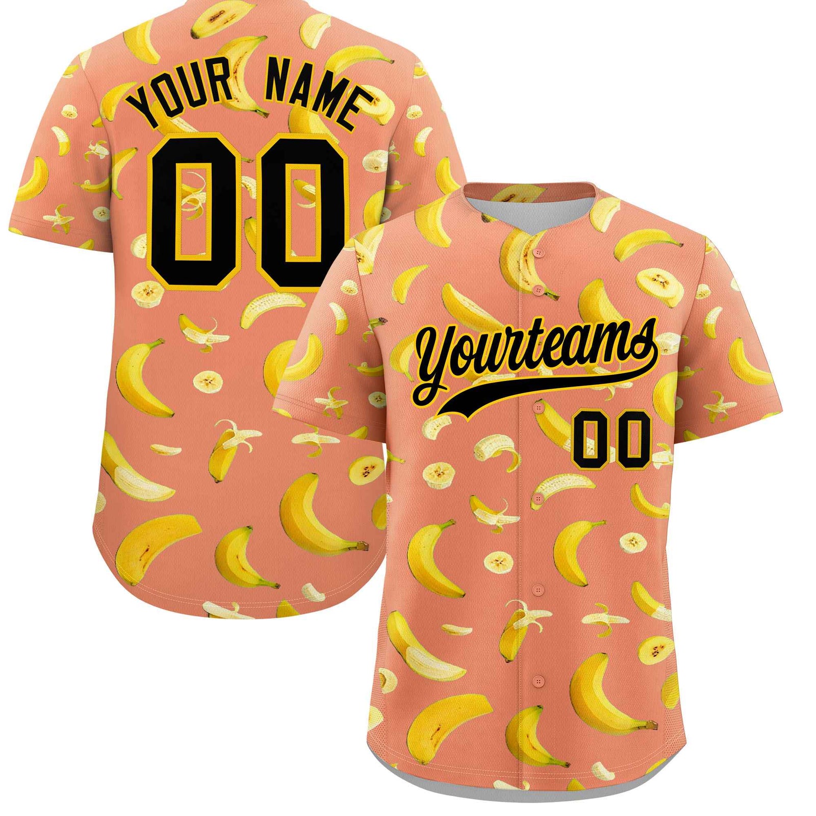 Custom Light Orange Banana Graffiti Pattern Fashion Authentic Baseball Jersey | Graffiti Pattern | Embroidery&Dye-sublimation printing | KXKSHOP