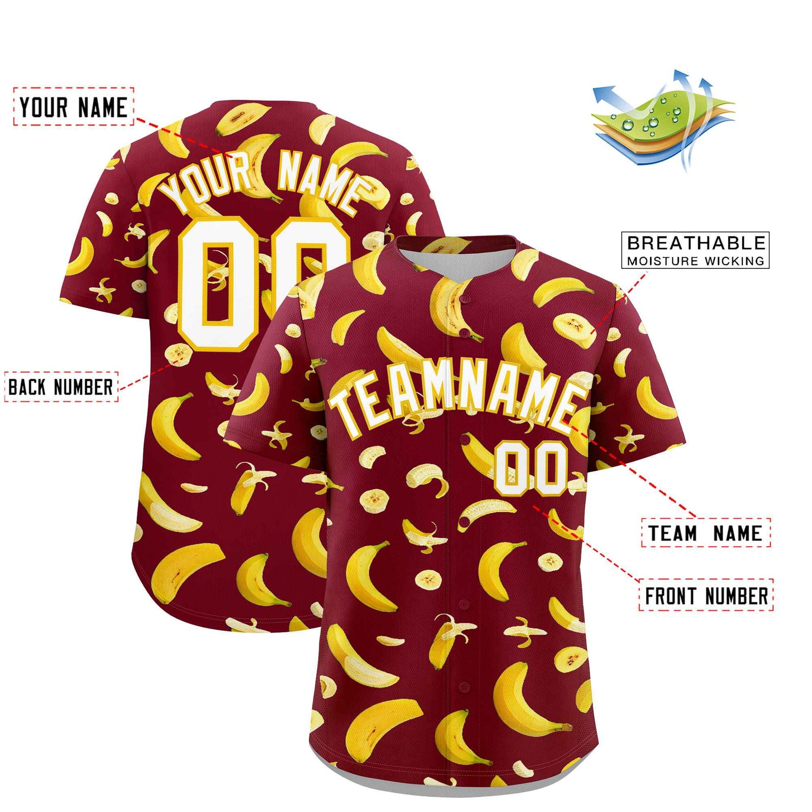 Custom Crimson Banana Graffiti Pattern Fashion Authentic Baseball Jersey | Graffiti Pattern | Embroidery&Dye-sublimation printing | KXKSHOP