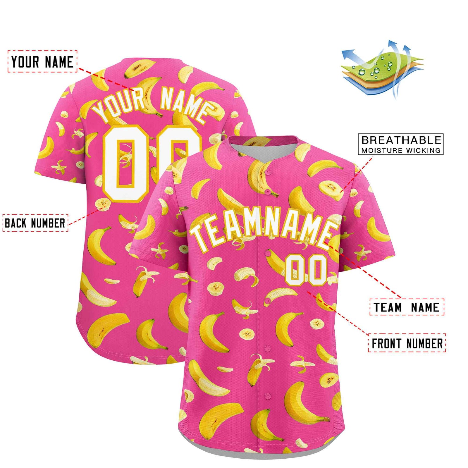 Custom Pink Banana Graffiti Pattern Fashion Authentic Baseball Jersey | Graffiti Pattern | Embroidery&Dye-sublimation printing | KXKSHOP