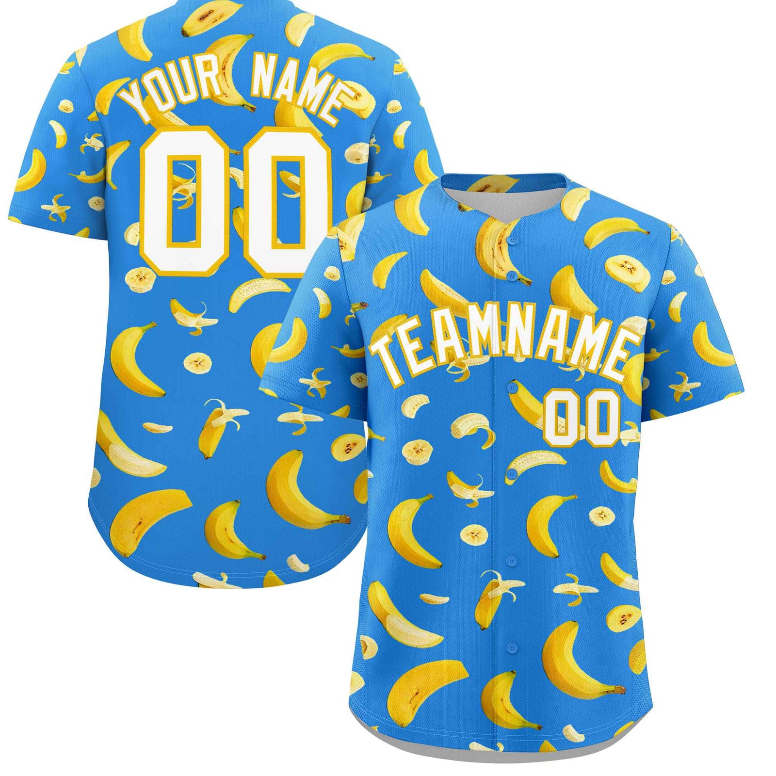 Custom Light Blue Banana Graffiti Pattern Fashion Authentic Baseball Jersey | Graffiti Pattern | Embroidery&Dye-sublimation printing | KXKSHOP