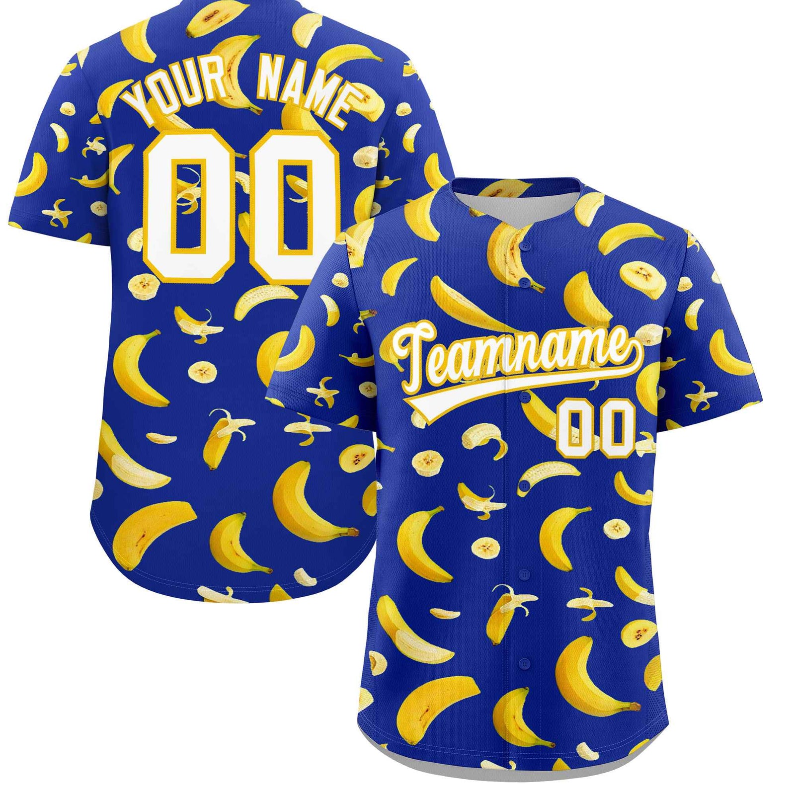 Custom Royal Blue Banana Graffiti Pattern Fashion Authentic Baseball Jersey | Graffiti Pattern | Embroidery&Dye-sublimation printing | KXKSHOP