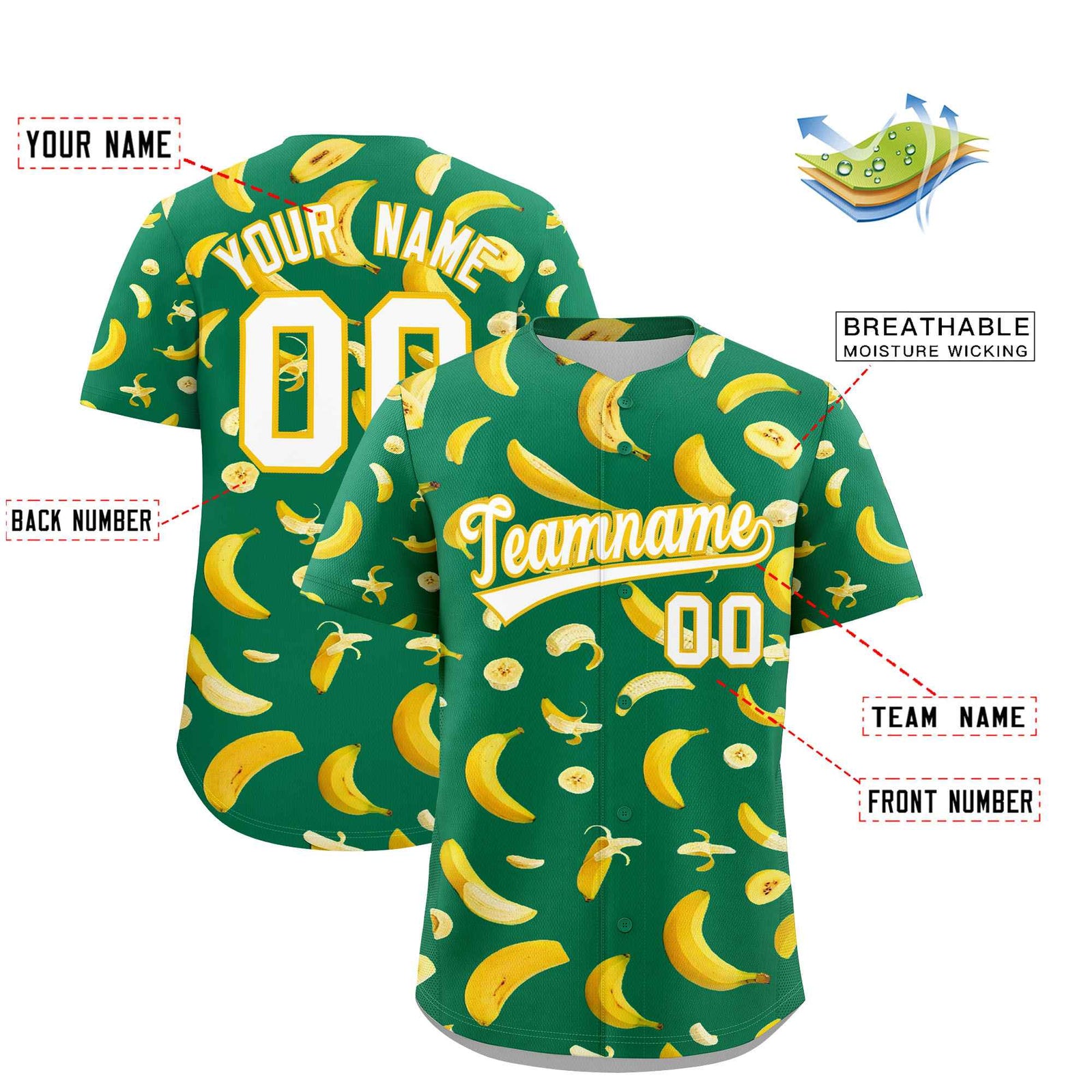 Custom Kelly Green Banana Graffiti Pattern Fashion Authentic Baseball Jersey | Graffiti Pattern | Embroidery&Dye-sublimation printing | KXKSHOP