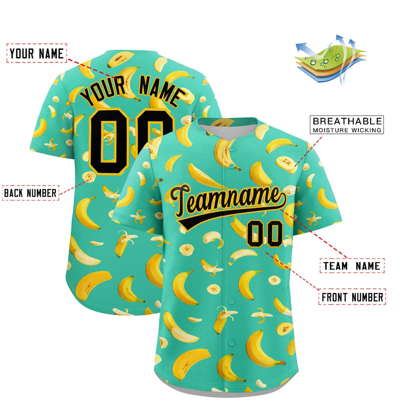 Custom Bright Green Banana Graffiti Pattern Fashion Authentic Baseball Jersey | Graffiti Pattern | Embroidery&Dye-sublimation printing | KXKSHOP