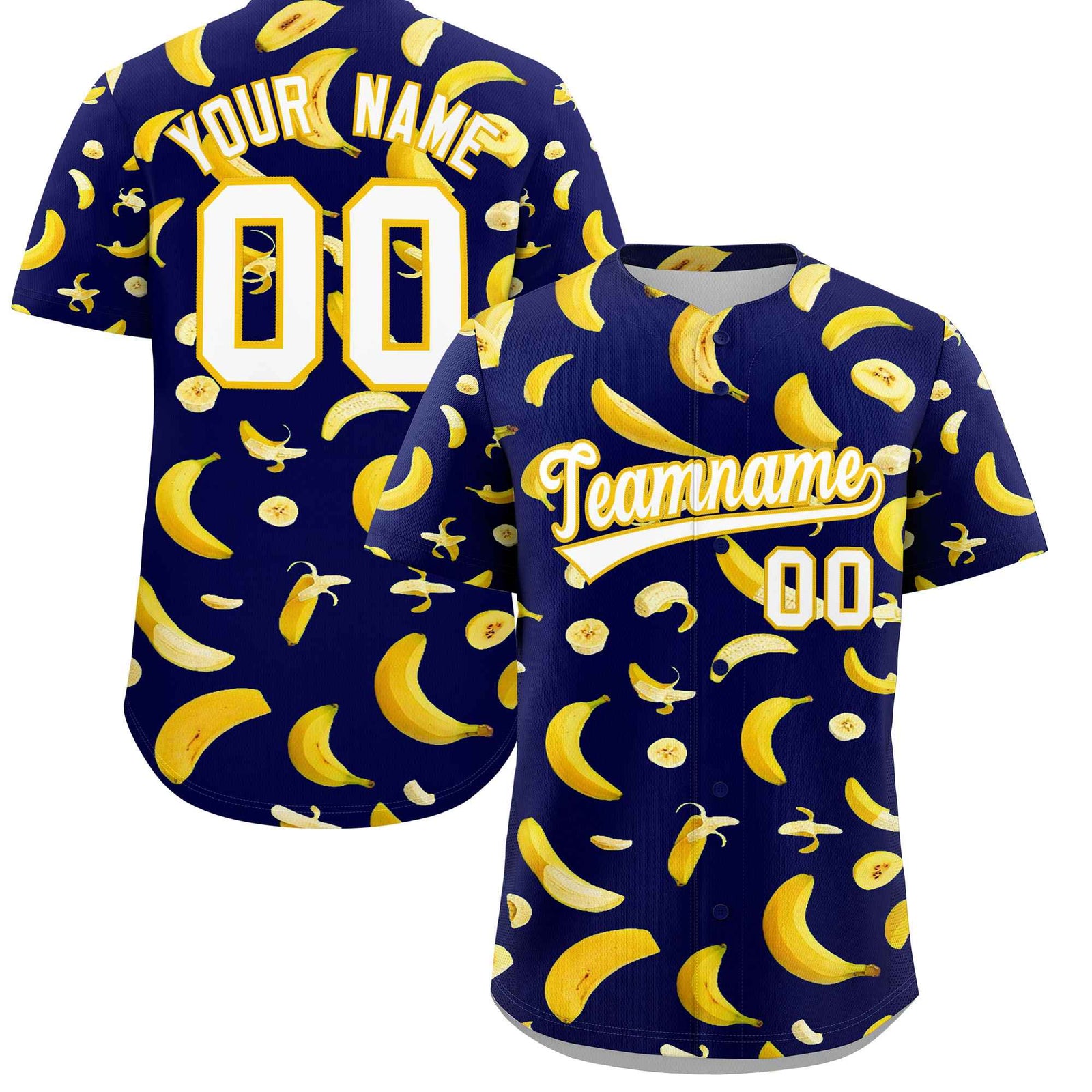 Custom Dark Blue Banana Graffiti Pattern Fashion Authentic Baseball Jersey | Graffiti Pattern | Embroidery&Dye-sublimation printing | KXKSHOP