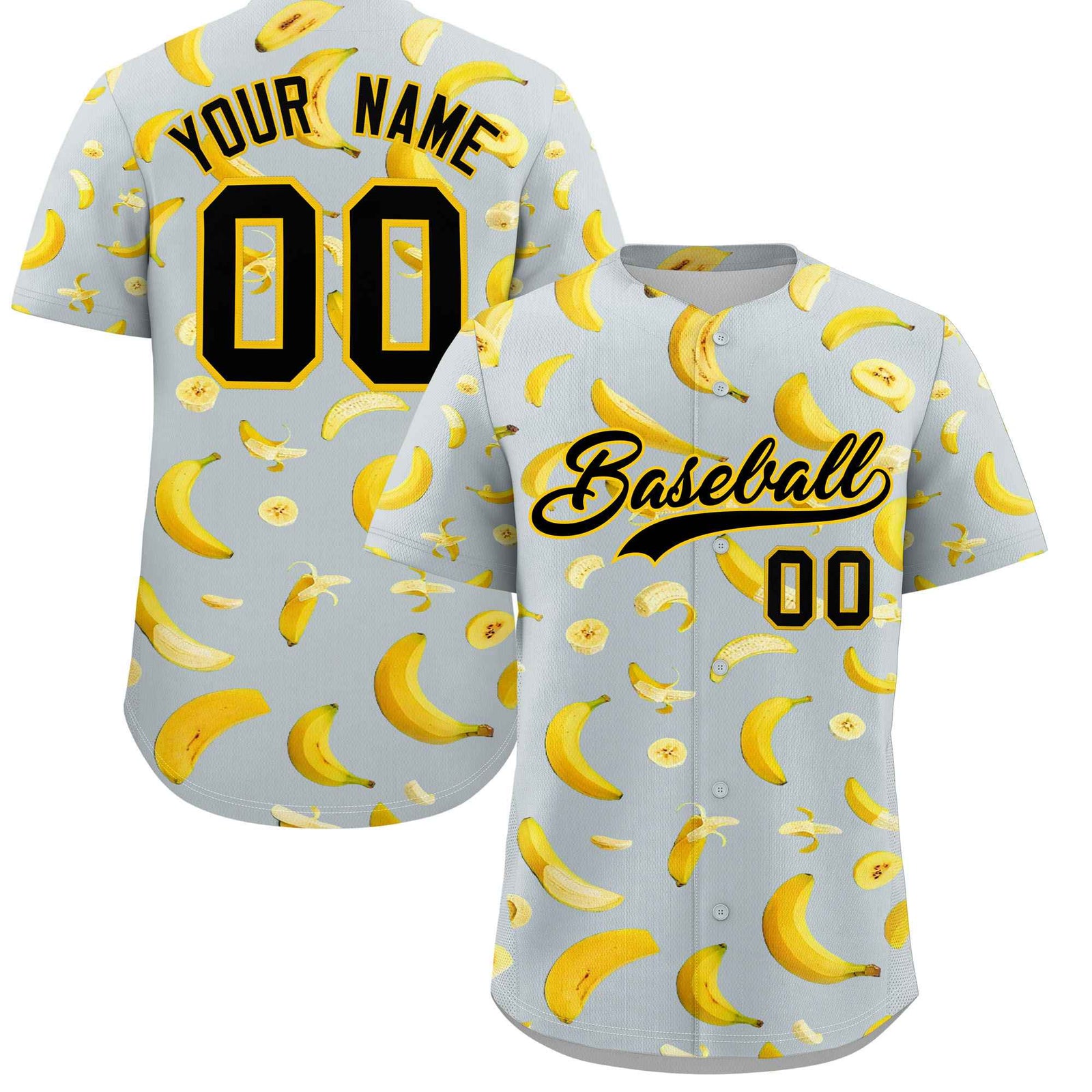 Custom Silver Banana Graffiti Pattern Fashion Authentic Baseball Jersey | Graffiti Pattern | Embroidery&Dye-sublimation printing | KXKSHOP