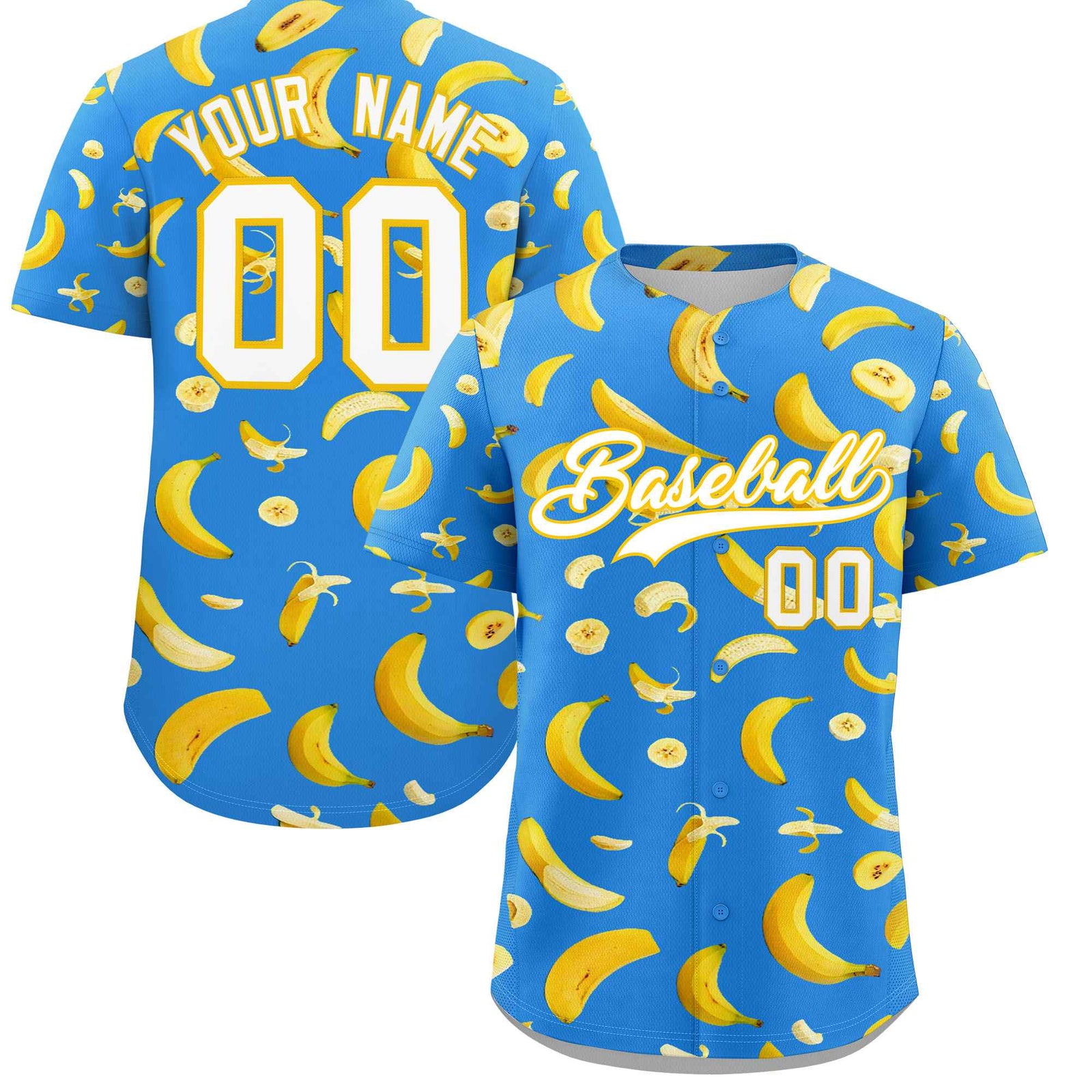 Custom Light Blue Banana Graffiti Pattern Fashion Authentic Baseball Jersey | Graffiti Pattern | Embroidery&Dye-sublimation printing | KXKSHOP