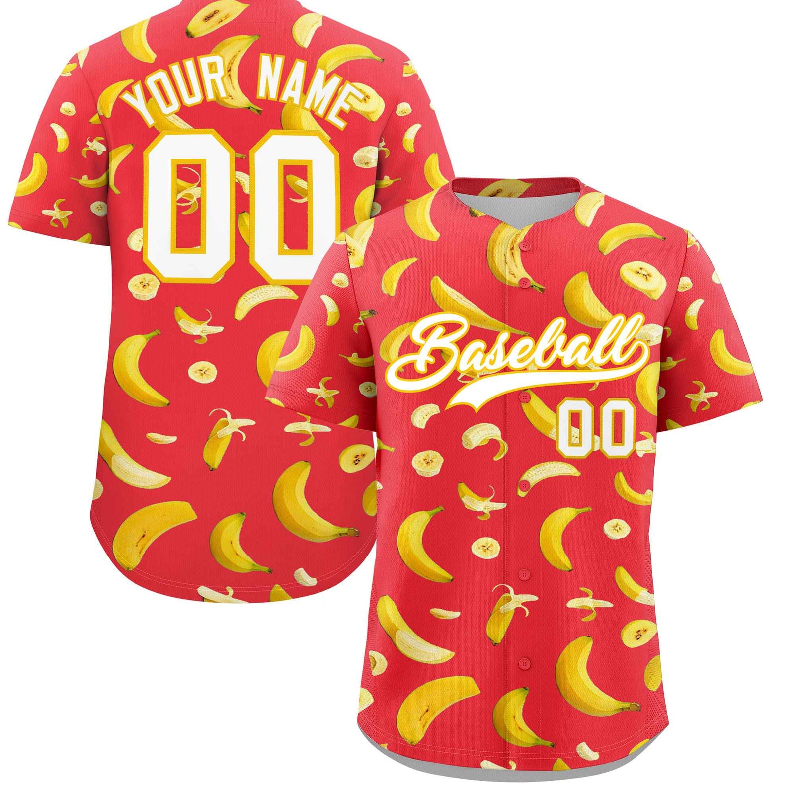Custom Light Red Banana Graffiti Pattern Fashion Authentic Baseball Jersey | Graffiti Pattern | Embroidery&Dye-sublimation printing | KXKSHOP