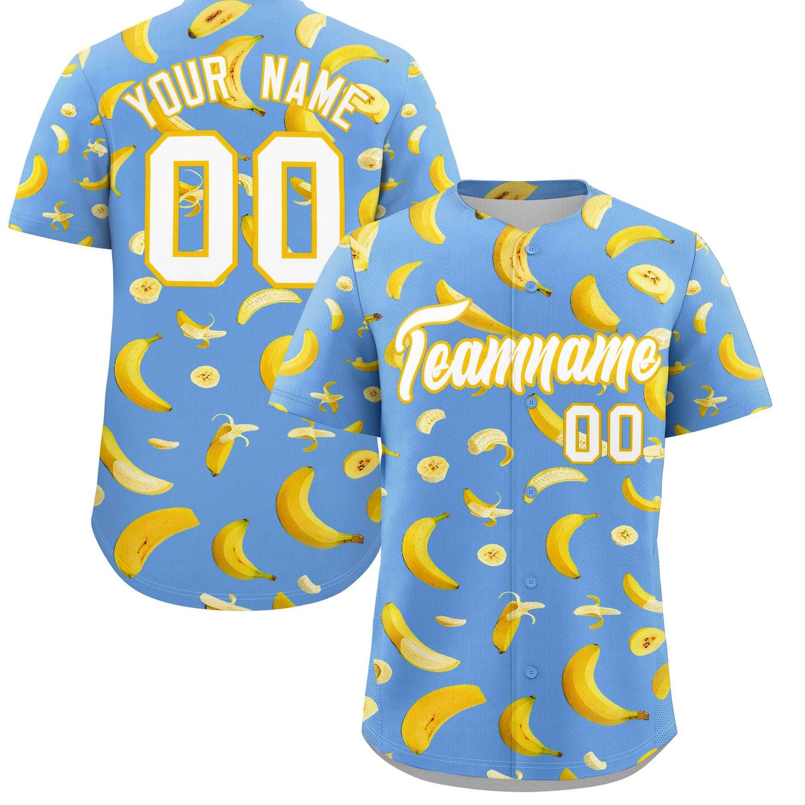 Custom Light Blue Banana Graffiti Pattern Fashion Authentic Baseball Jersey | Graffiti Pattern | Embroidery&Dye-sublimation printing | KXKSHOP