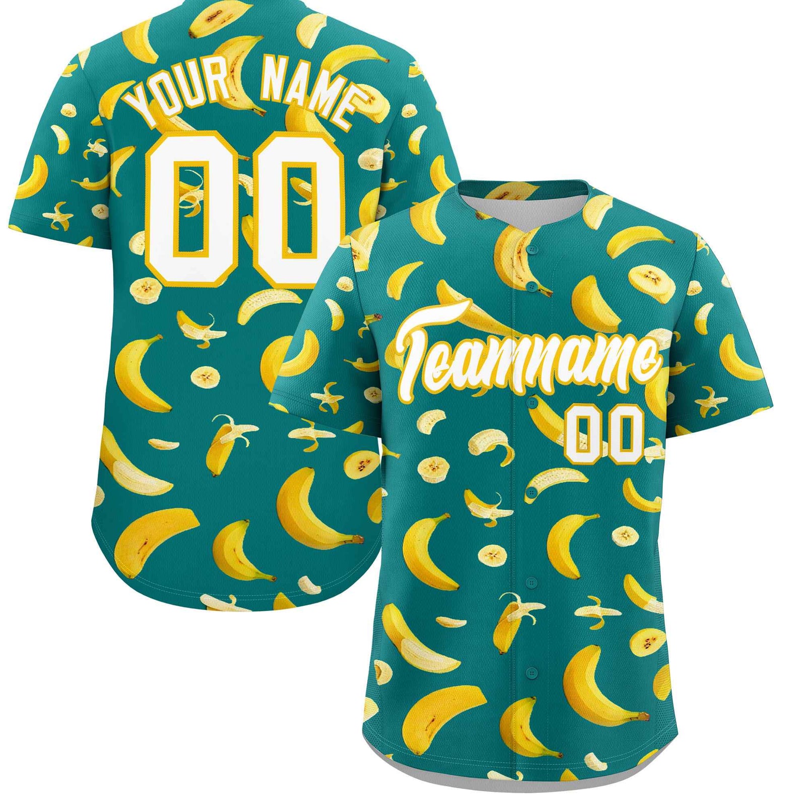 Custom Teal Banana Graffiti Pattern Fashion Authentic Baseball Jersey | Graffiti Pattern | Embroidery&Dye-sublimation printing | KXKSHOP