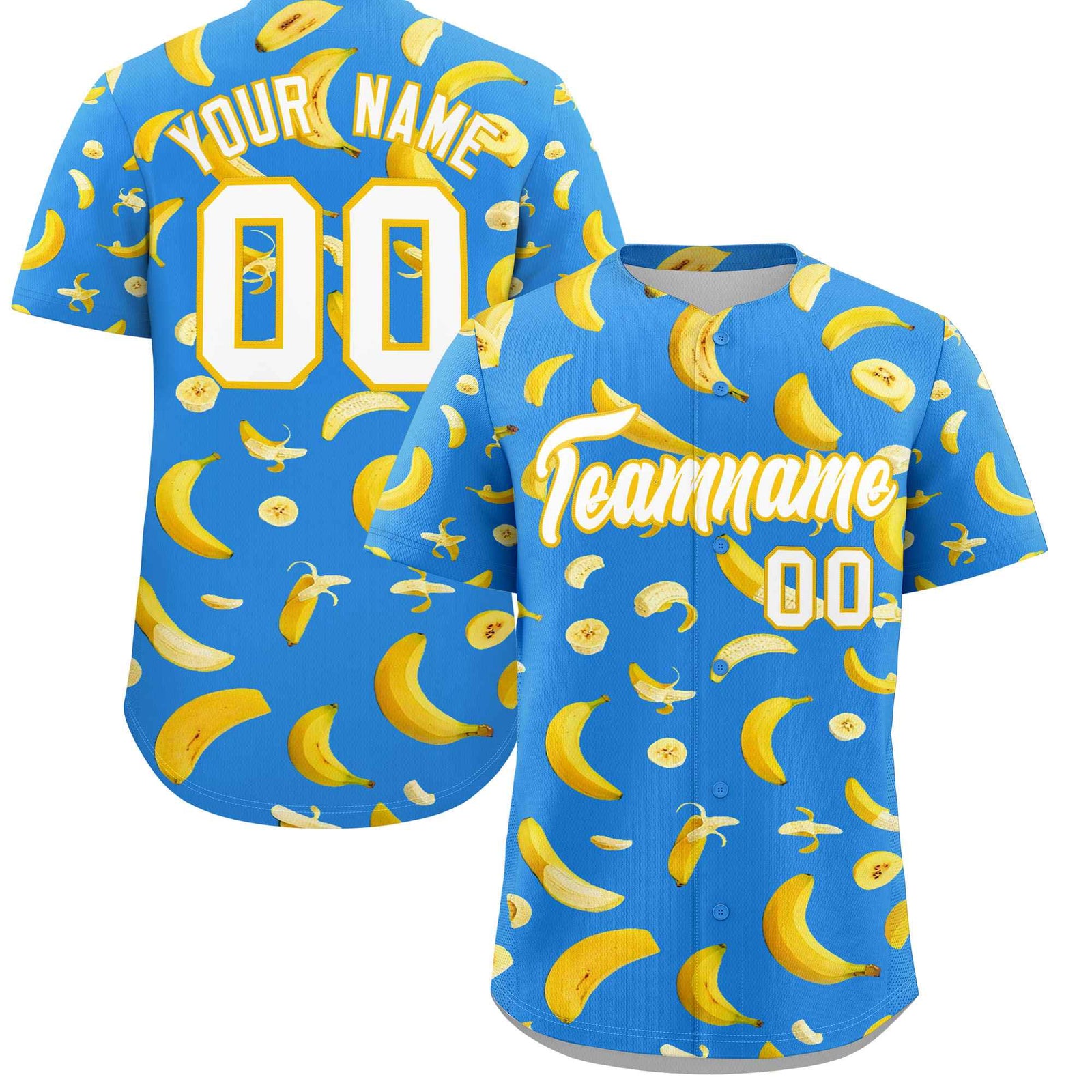 Custom Light Blue Banana Graffiti Pattern Fashion Authentic Baseball Jersey | Graffiti Pattern | Embroidery&Dye-sublimation printing | KXKSHOP
