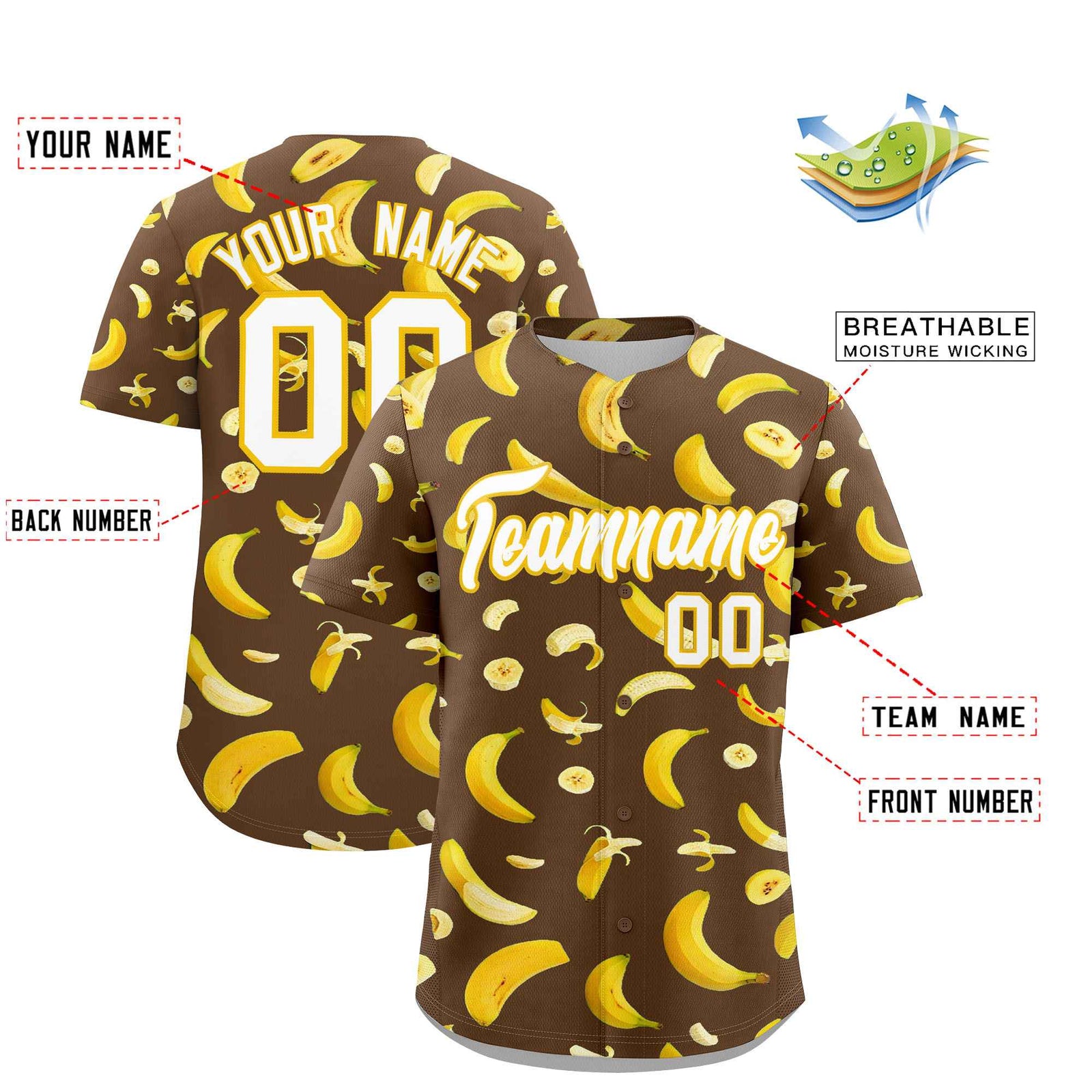 Custom Light Brown Banana Graffiti Pattern Fashion Authentic Baseball Jersey | Graffiti Pattern | Embroidery&Dye-sublimation printing | KXKSHOP