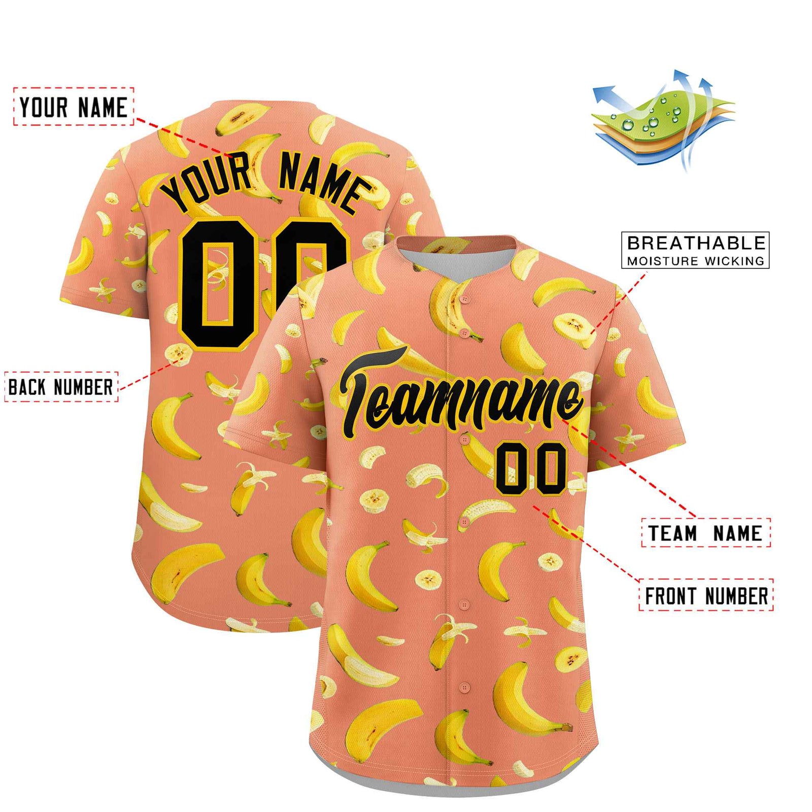 Custom Light Orange Banana Graffiti Pattern Fashion Authentic Baseball Jersey | Graffiti Pattern | Embroidery&Dye-sublimation printing | KXKSHOP