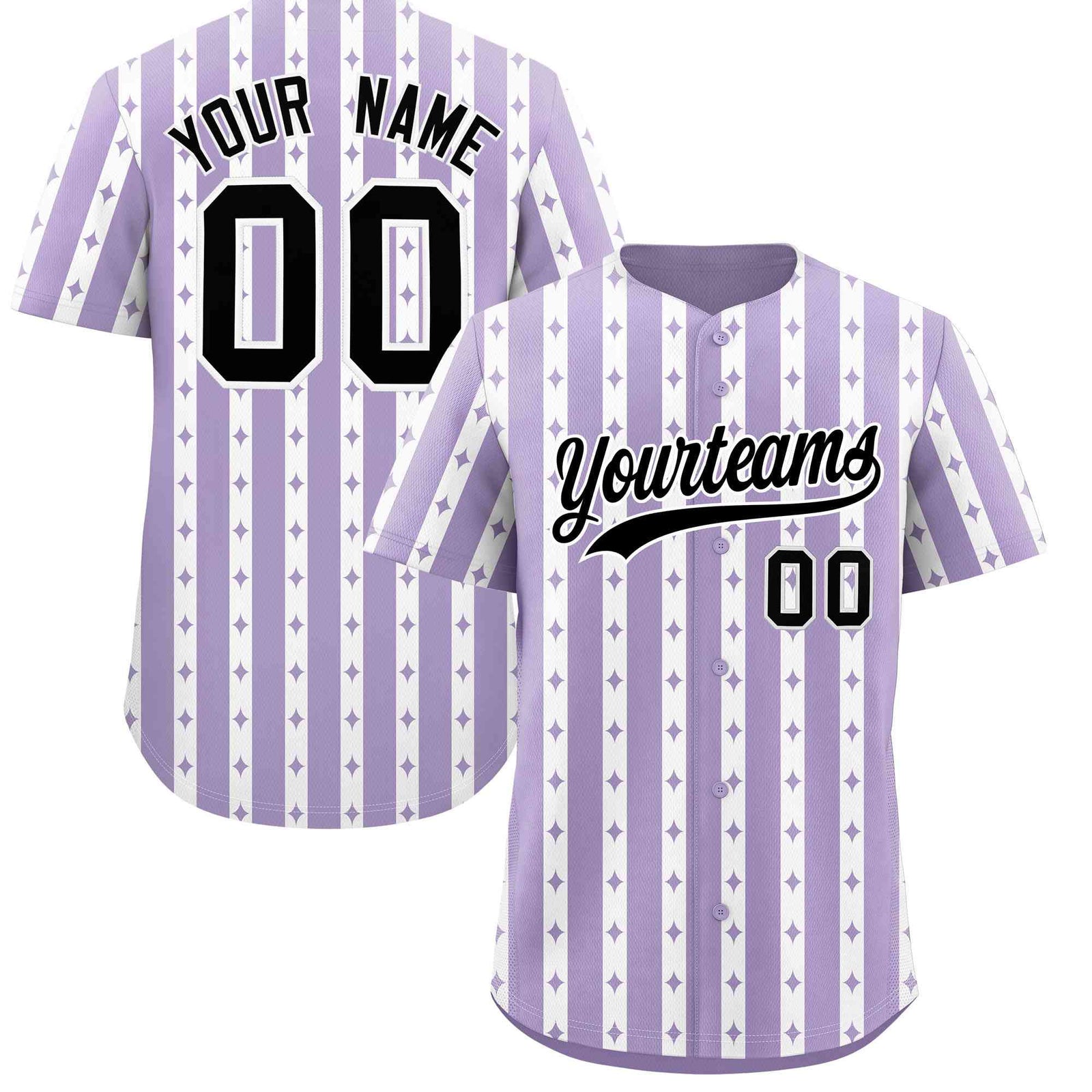 Custom Light Purple White Star Pattern Thick Stripes Baseball Jersey