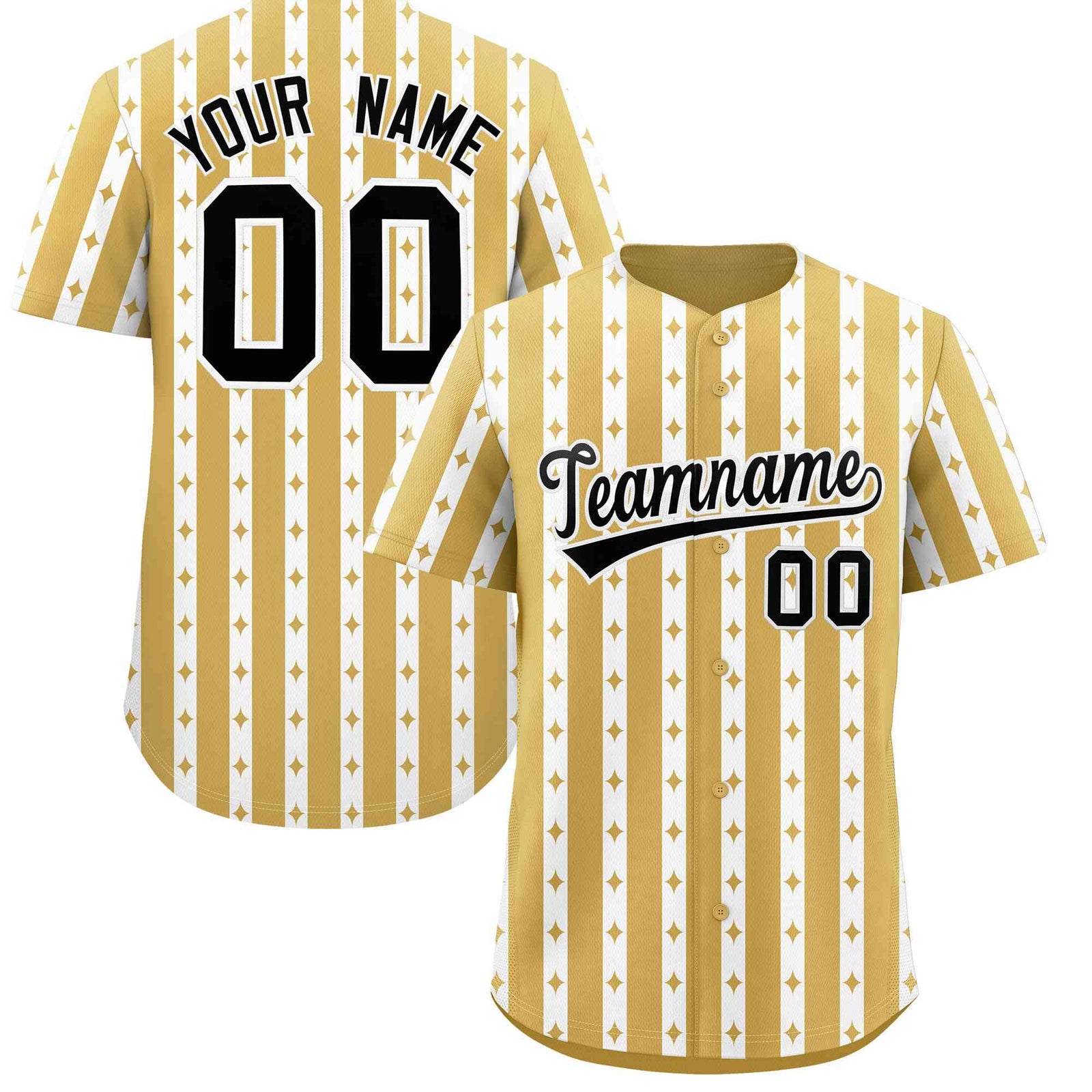 Custom Old Gold White Star Pattern Thick Stripes Baseball Jersey| KXKSHOP
