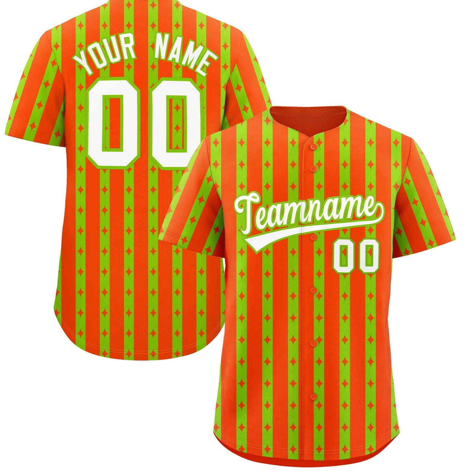Custom Orange Neon Green Star Pattern Thick Stripes Baseball Jersey| KXKSHOP