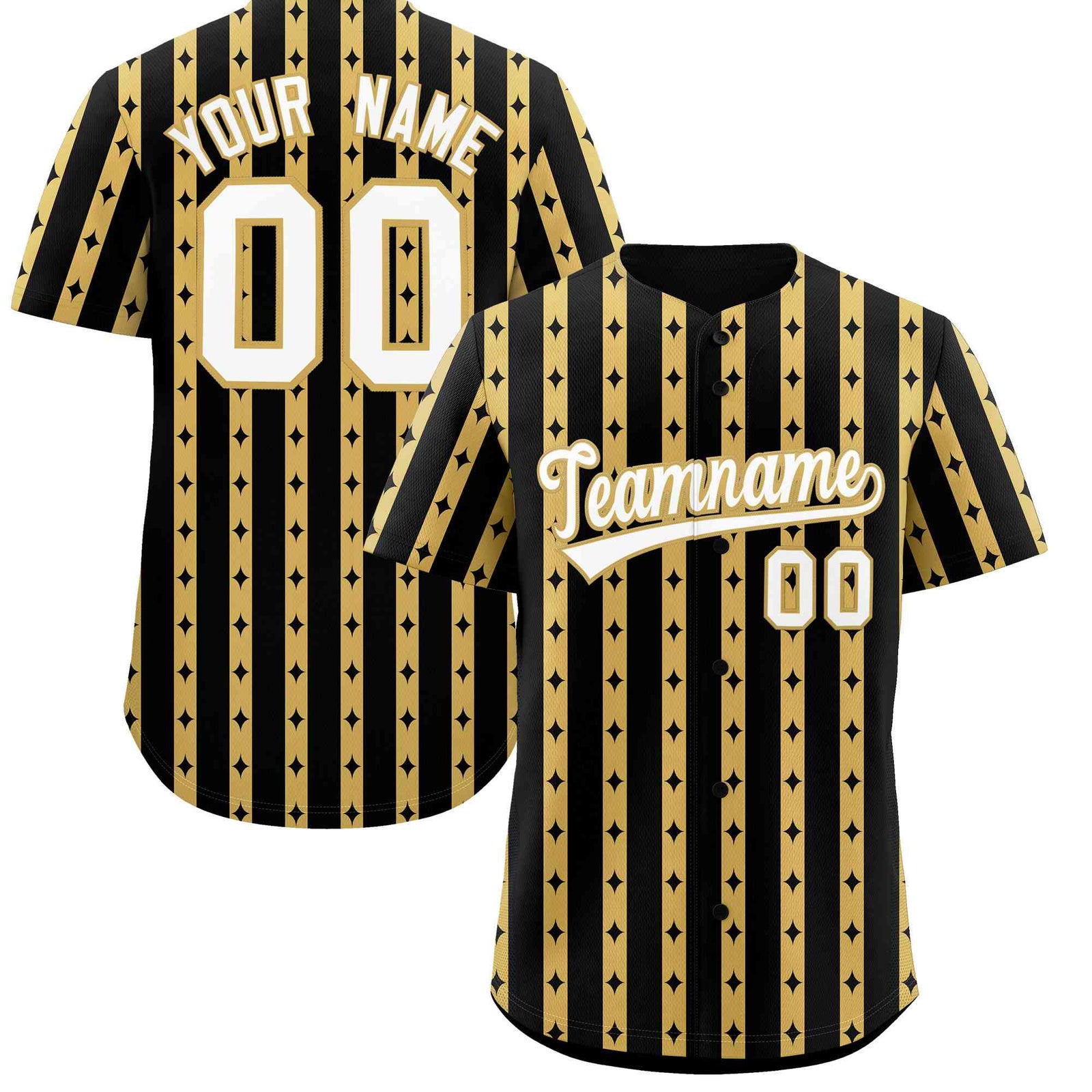 Custom Black Old Gold Star Pattern Thick Stripes Baseball Jersey| KXKSHOP